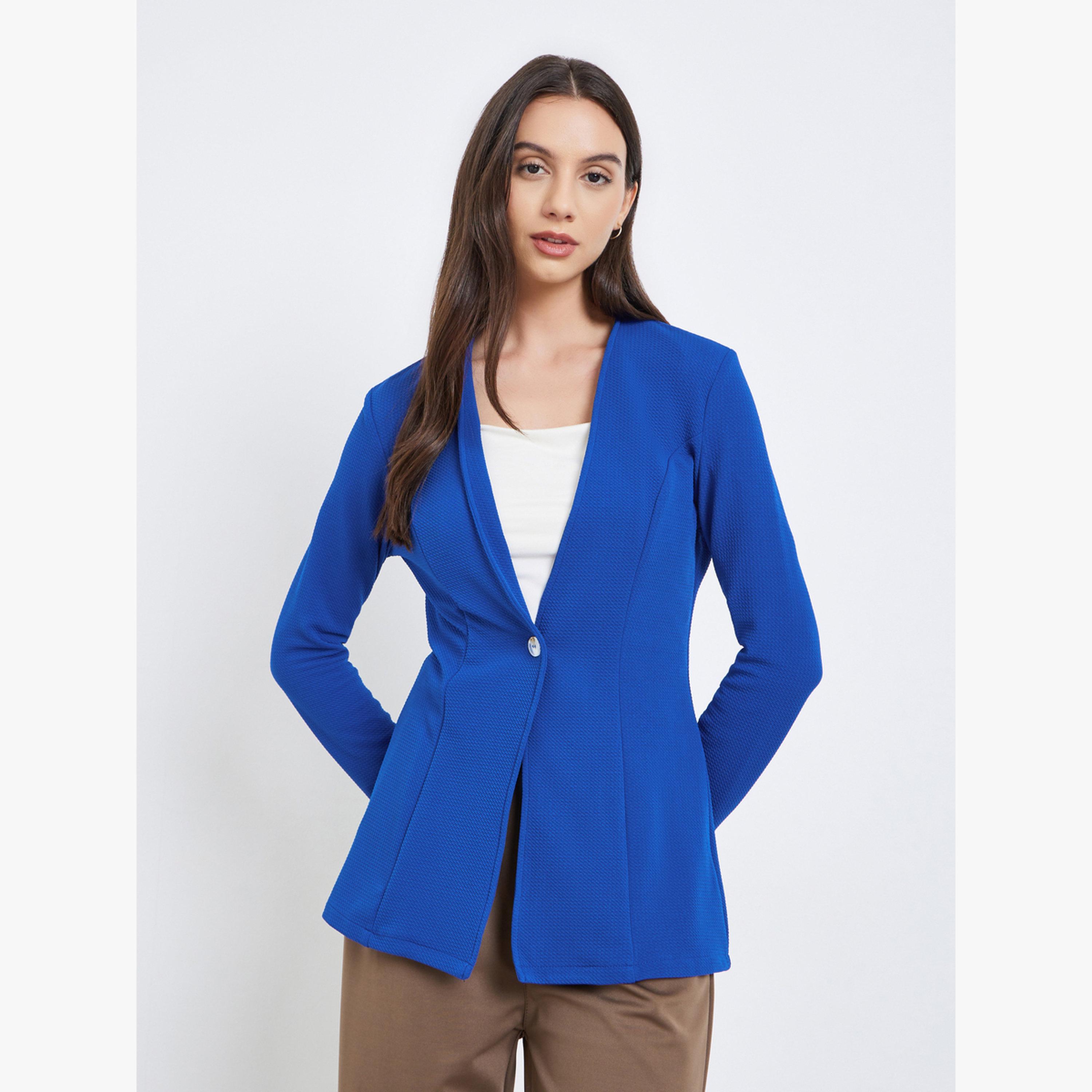 Take Two Blue Textured Fitted Blazer-women-clothing-coatsandjackets-blazers-image-2
