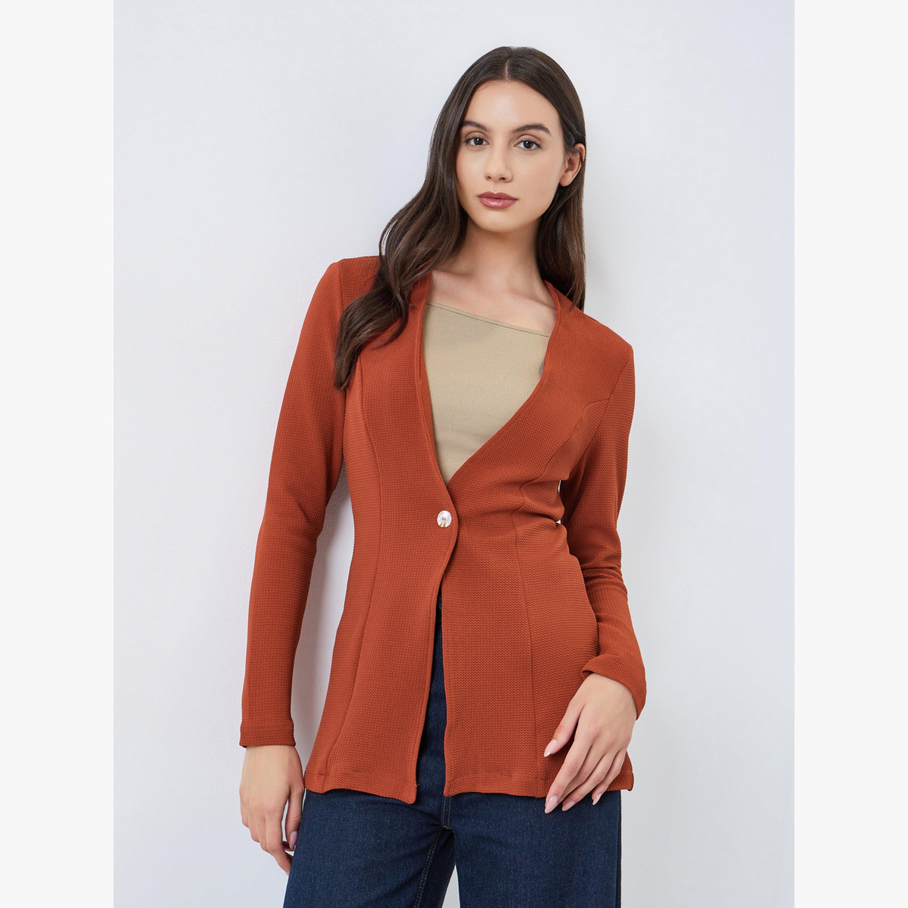 بليزر ضيق بنقشة بارزة بلون صدئ-women-clothing-coatsandjackets-blazers-image-5