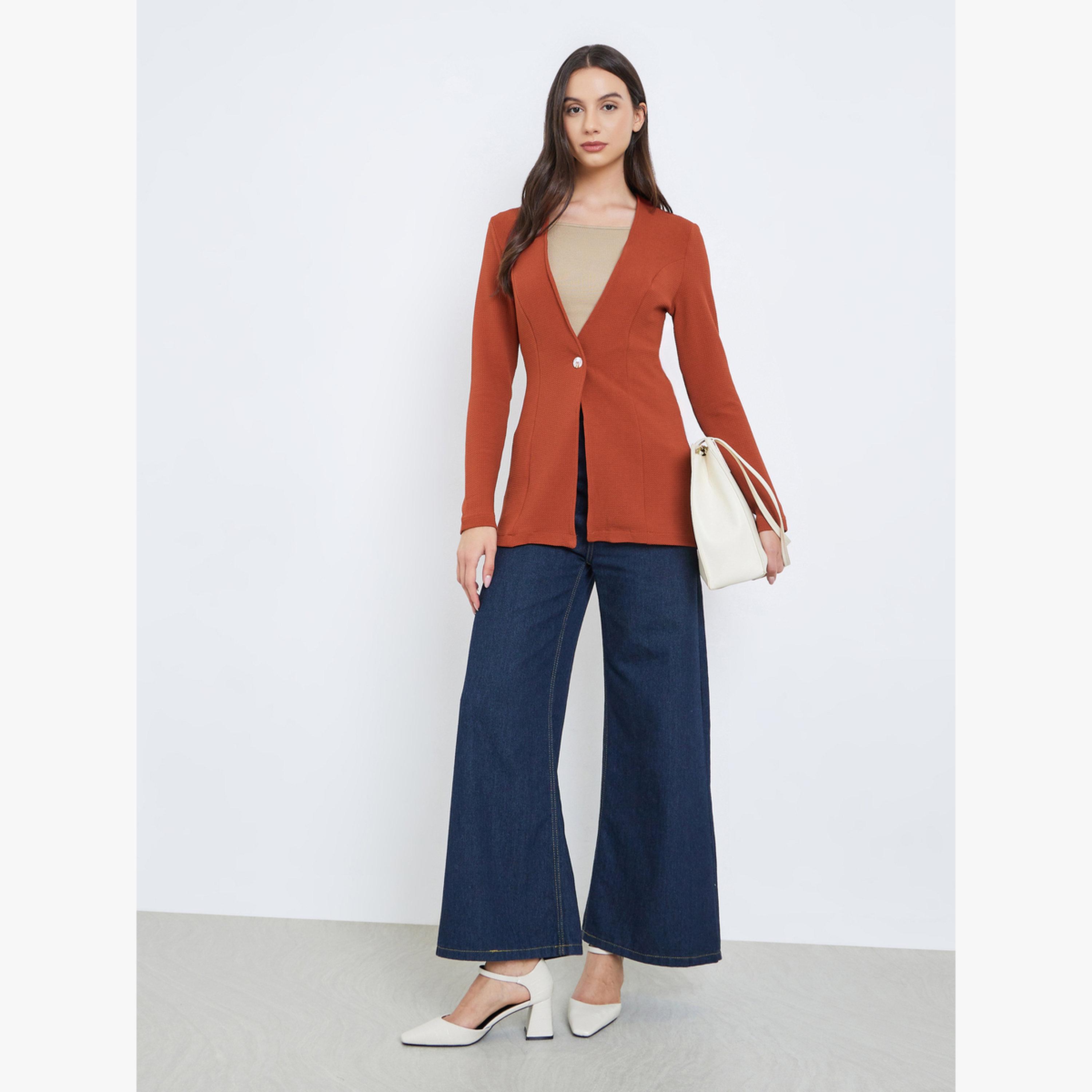 بليزر ضيق بنقشة بارزة بلون صدئ-women-clothing-coatsandjackets-blazers-image-4