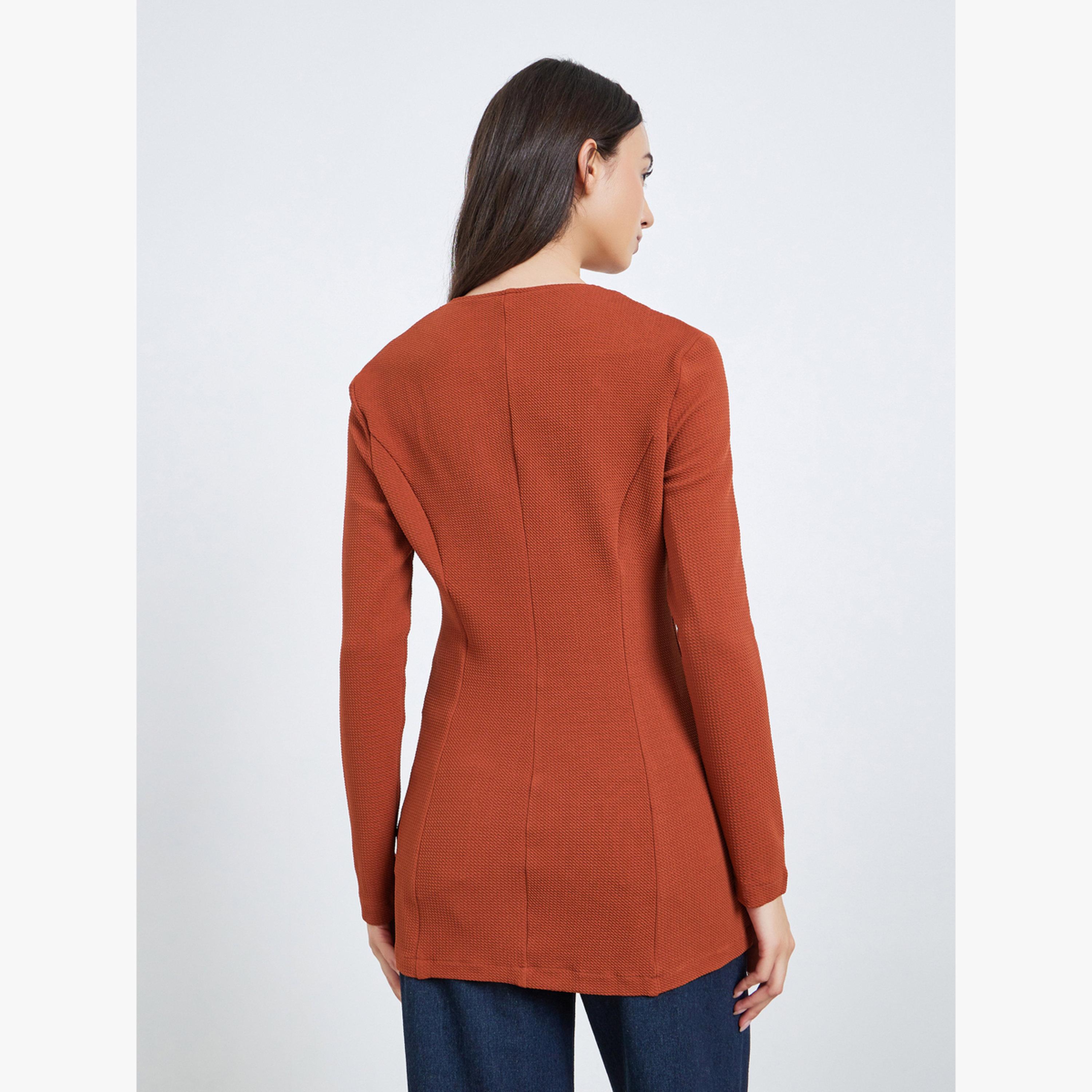 بليزر ضيق بنقشة بارزة بلون صدئ-women-clothing-coatsandjackets-blazers-image-1