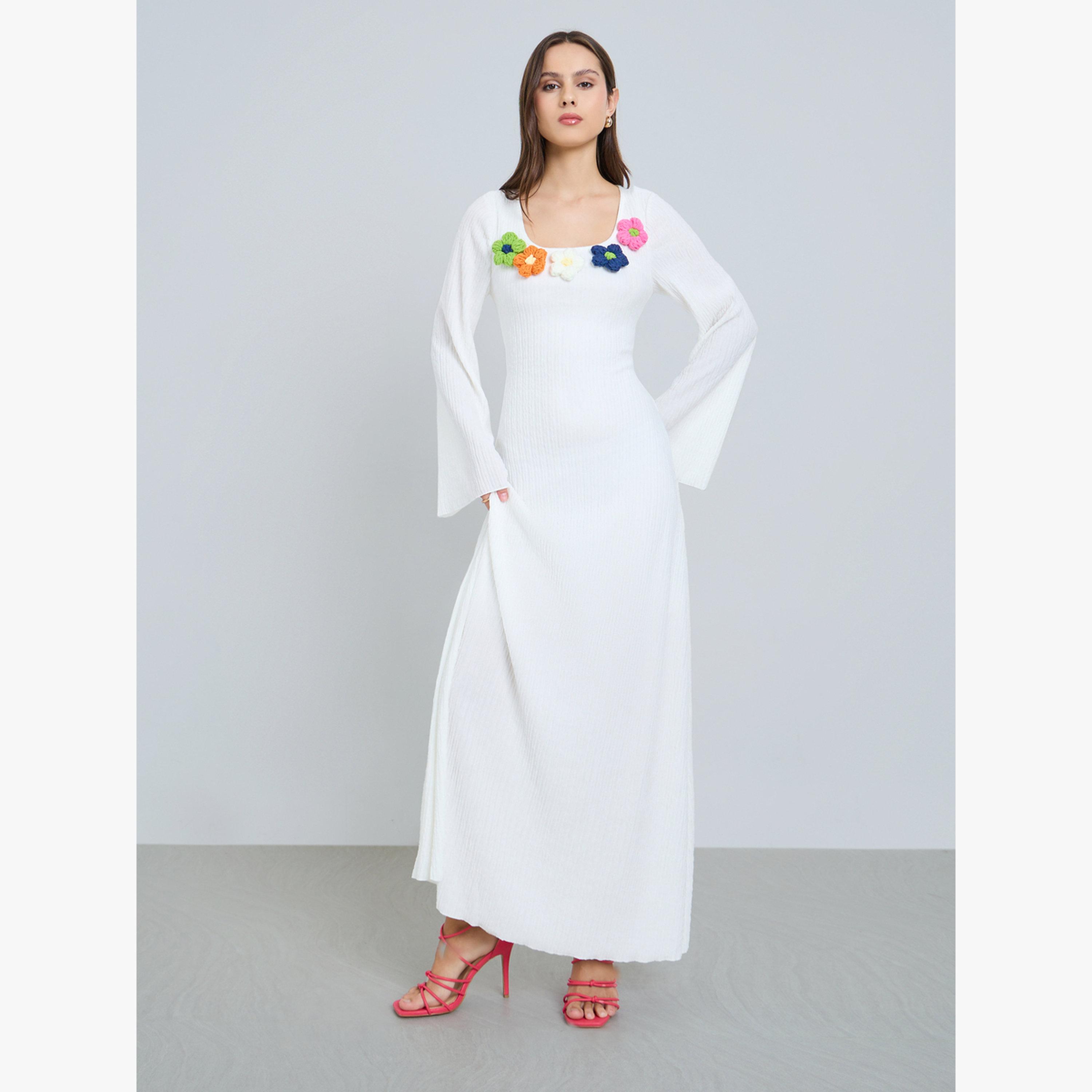 Take Two White Textured Flower Corsage Maxi Dress-women-clothing-dresses-image-1