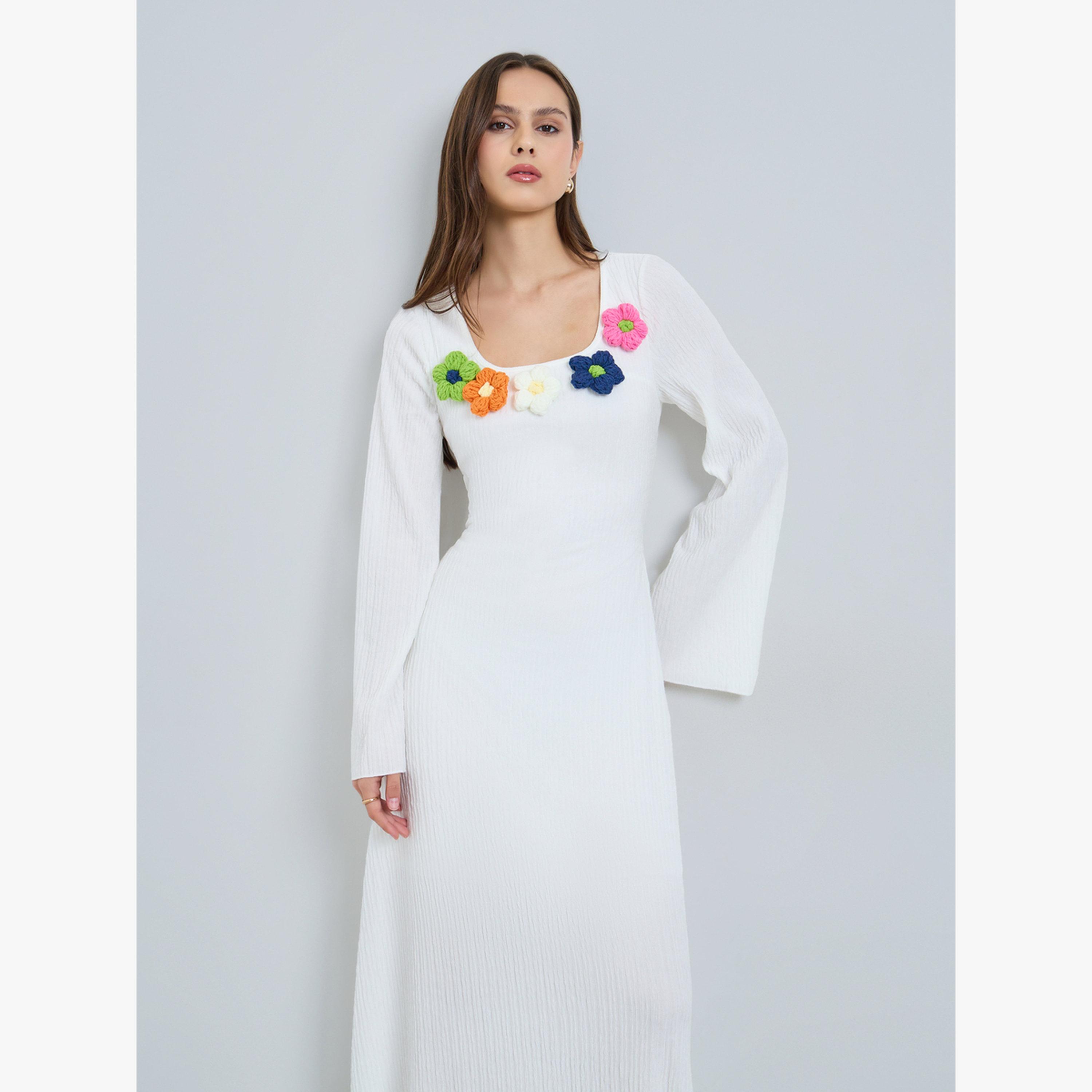 Take Two White Textured Flower Corsage Maxi Dress-women-clothing-dresses-image-2