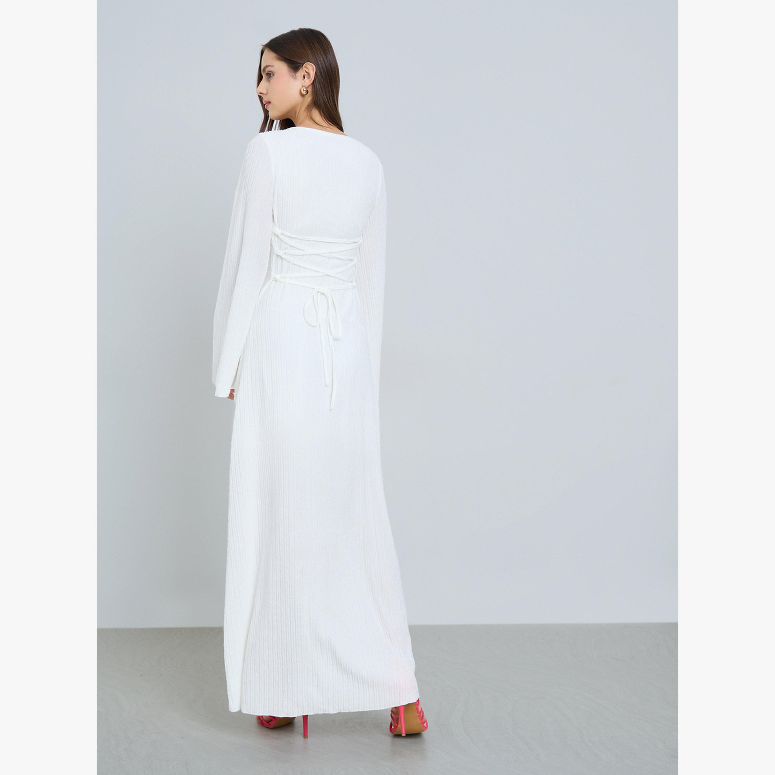 Take Two White Textured Flower Corsage Maxi Dress-women-clothing-dresses-image-3