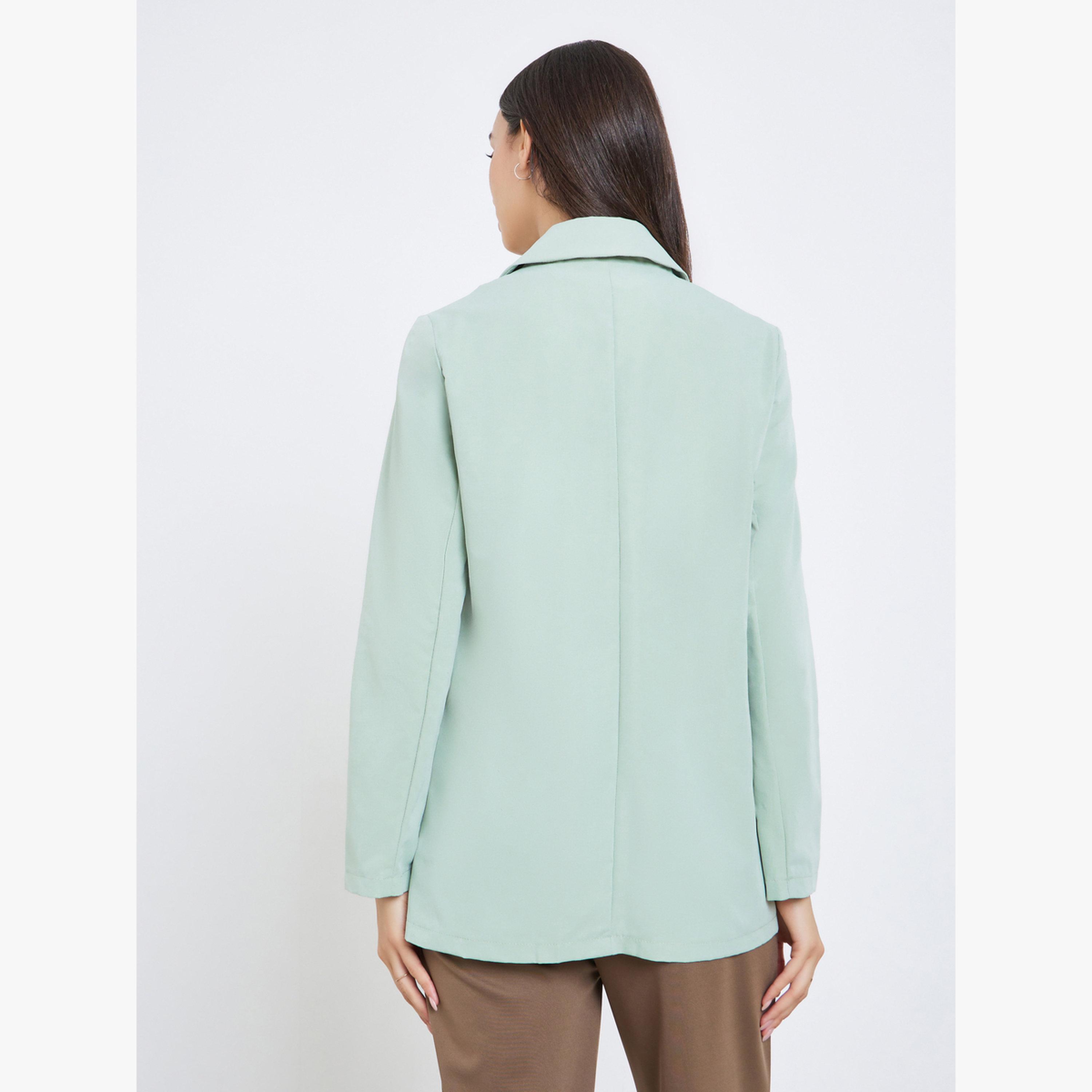 بليزر نسائي سادة بأكمام طويلة وتفصيلة جيب-women-clothing-coatsandjackets-blazers-image-4