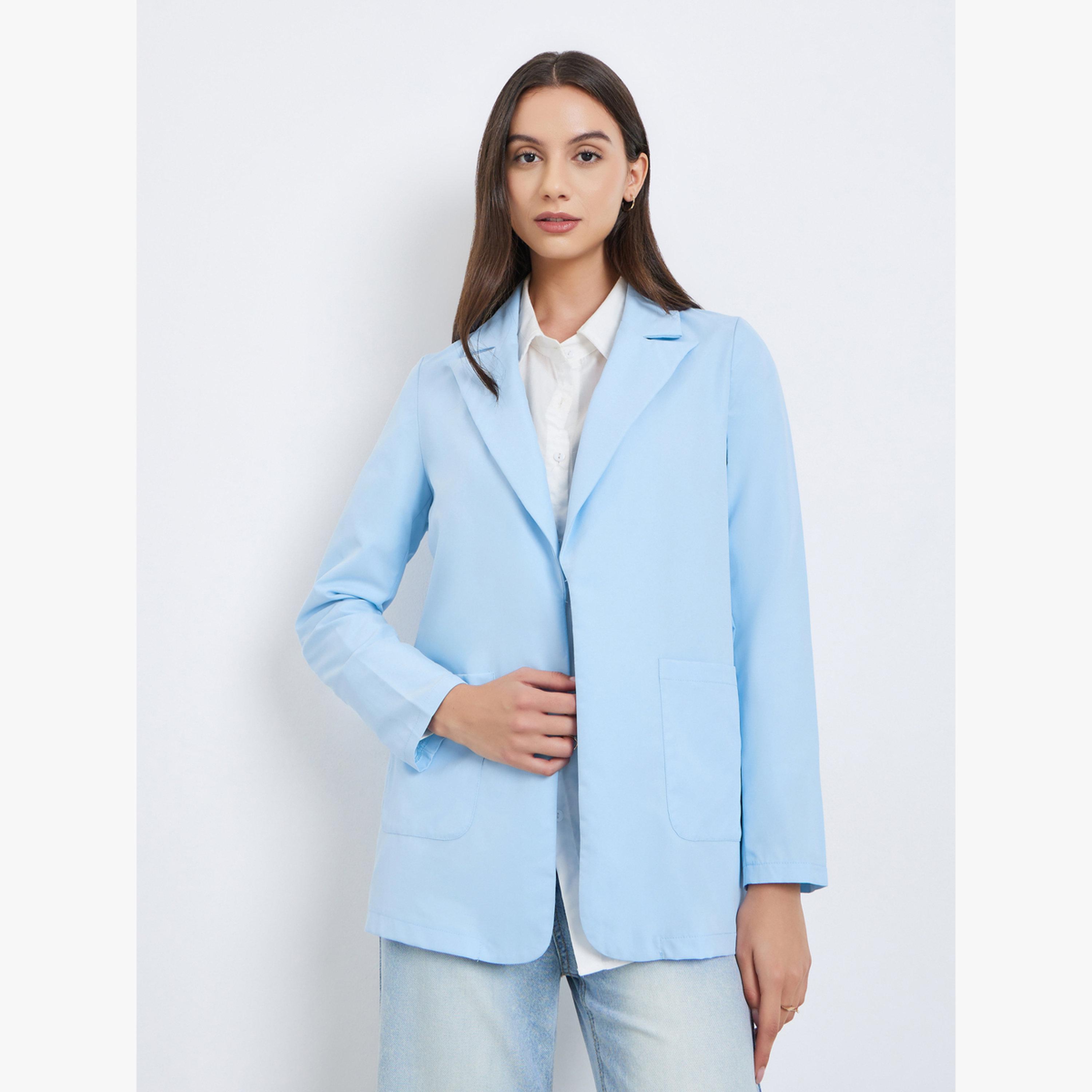 بليزر نسائي سادة بأكمام طويلة وتفصيلة جيب-women-clothing-coatsandjackets-blazers-image-1