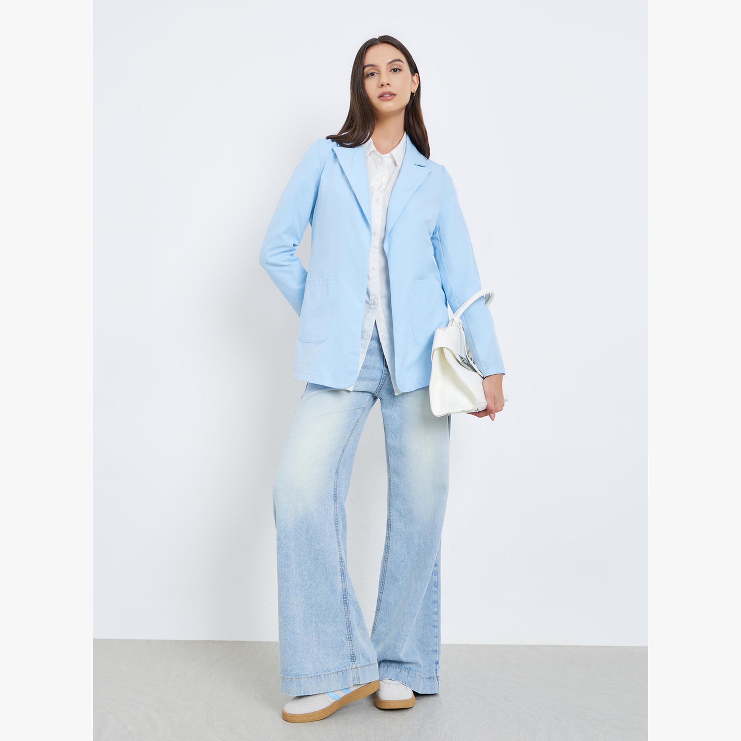 بليزر نسائي سادة بأكمام طويلة وتفصيلة جيب-women-clothing-coatsandjackets-blazers-image-2