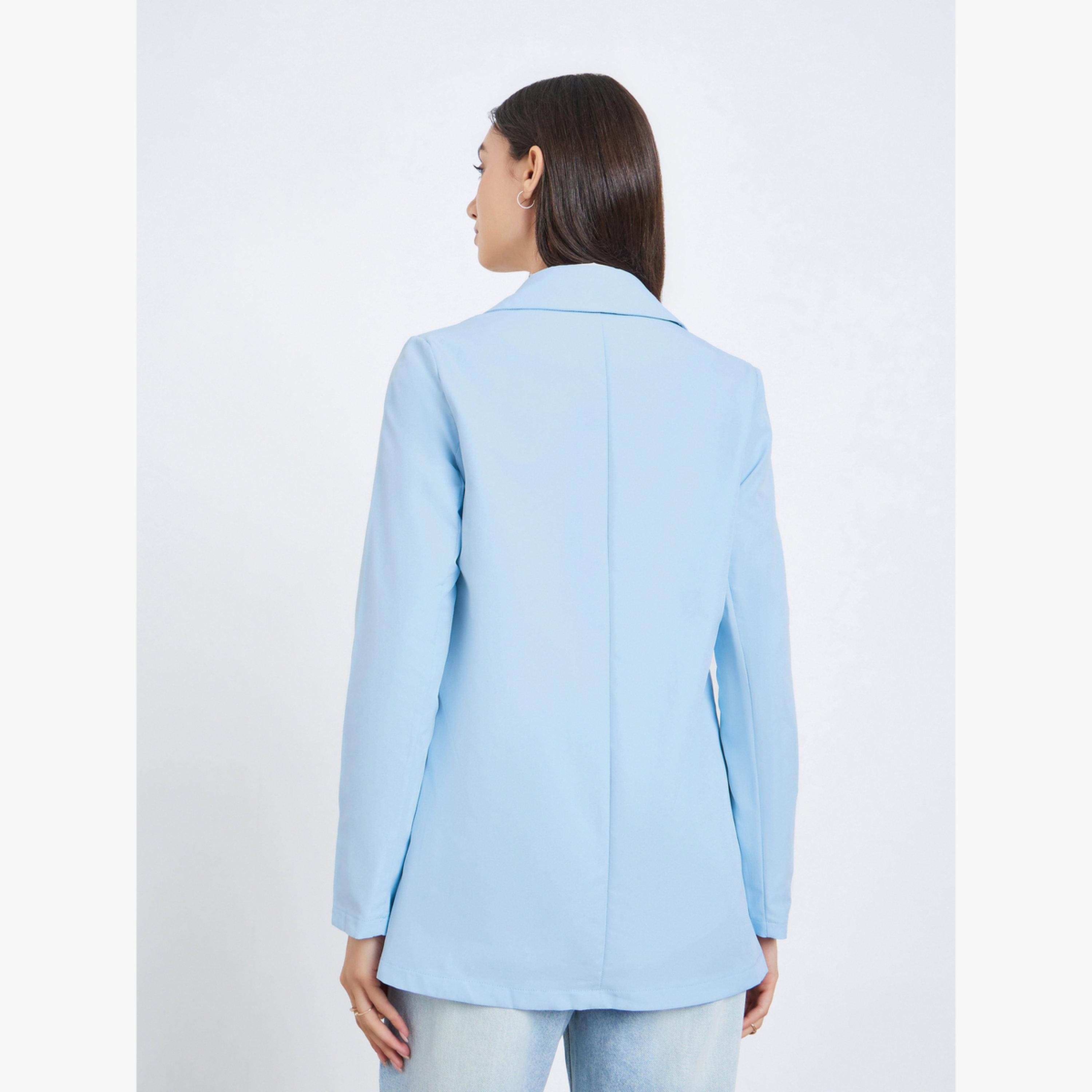 بليزر نسائي سادة بأكمام طويلة وتفصيلة جيب-women-clothing-coatsandjackets-blazers-image-4