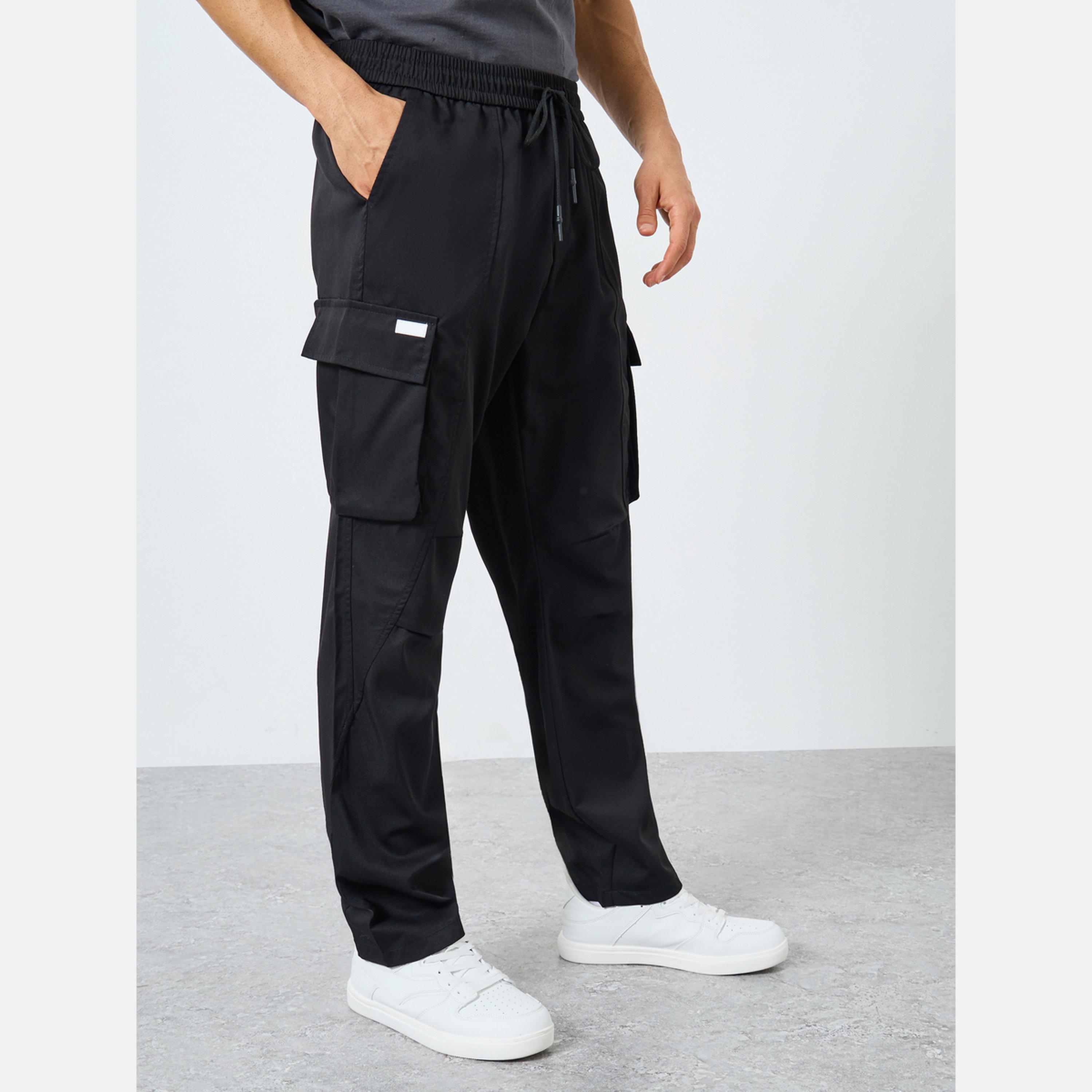 Take Two Men Black Cargo Pants with Drawstring-men-clothing-bottoms-joggers-image-1