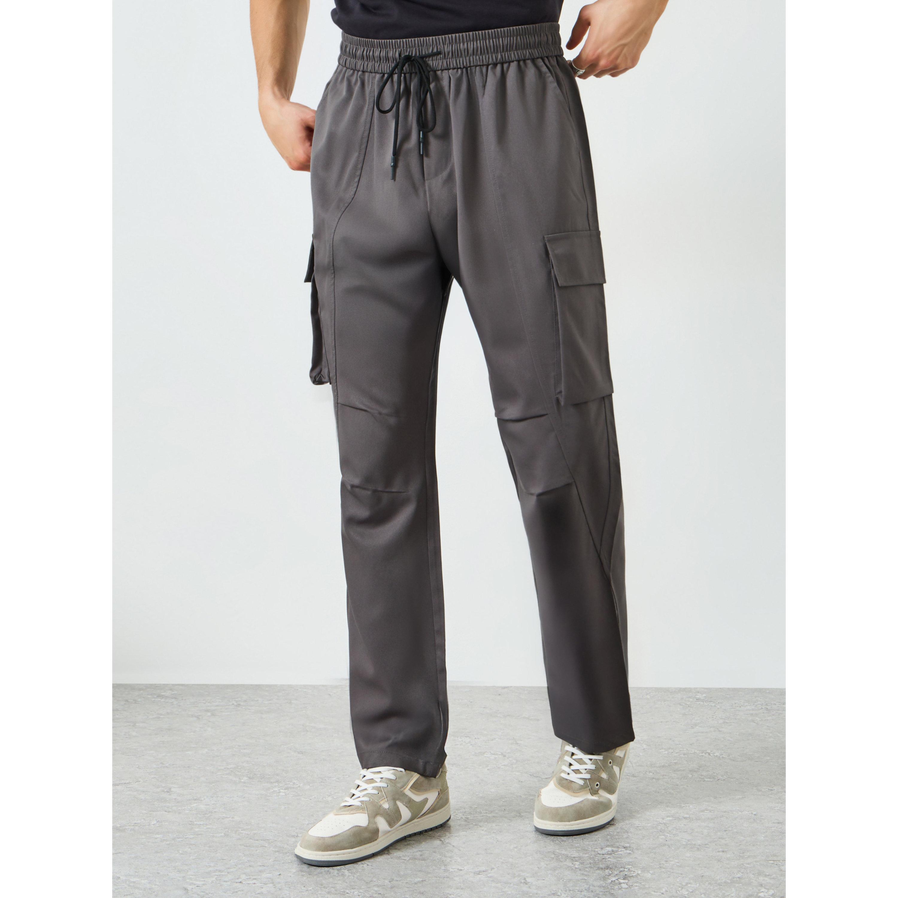 Take Two Men Charcoal Pocket Cargo Pants with Drawstring-men-clothing-bottoms-joggers-image-1