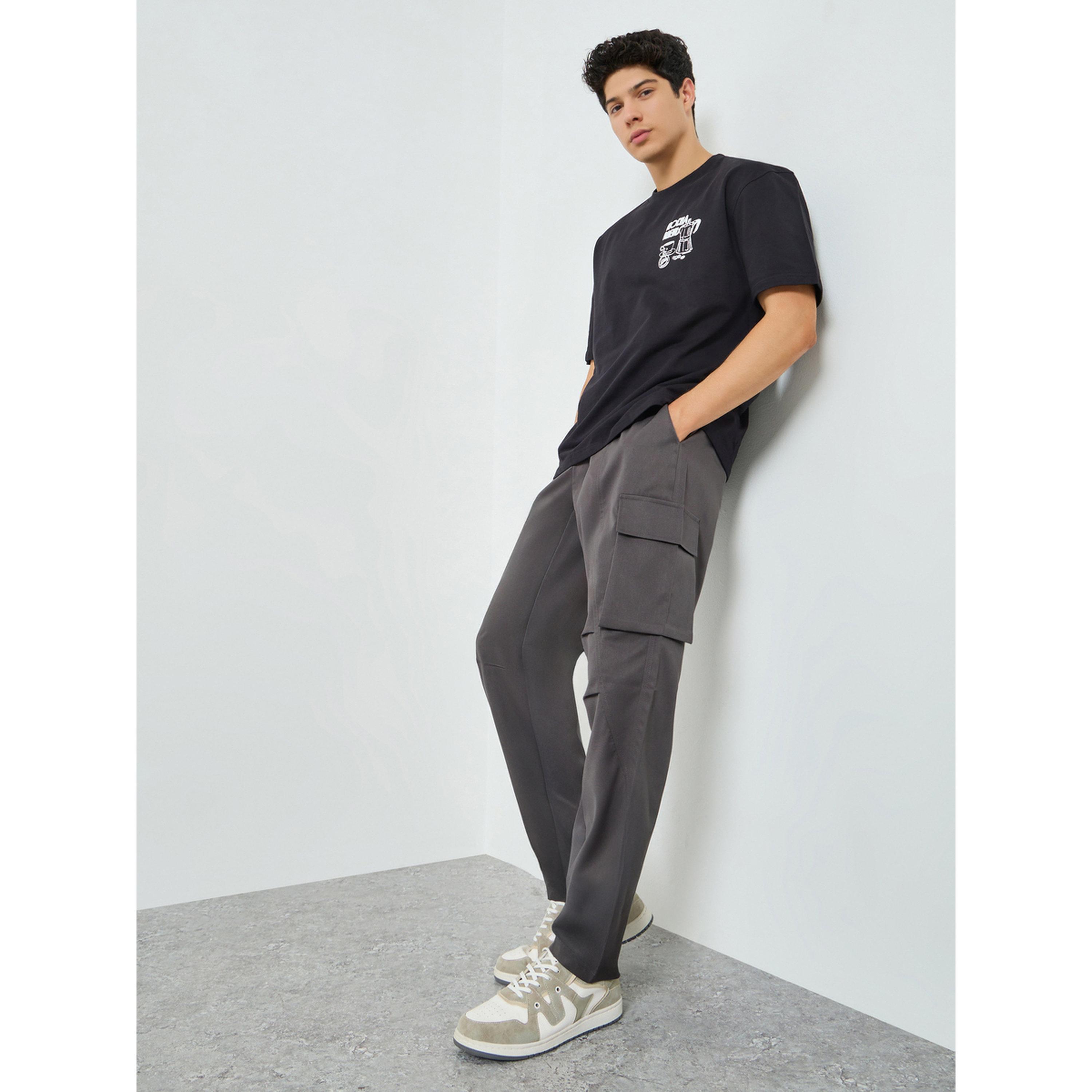 Take Two Men Charcoal Pocket Cargo Pants with Drawstring-men-clothing-bottoms-joggers-image-2