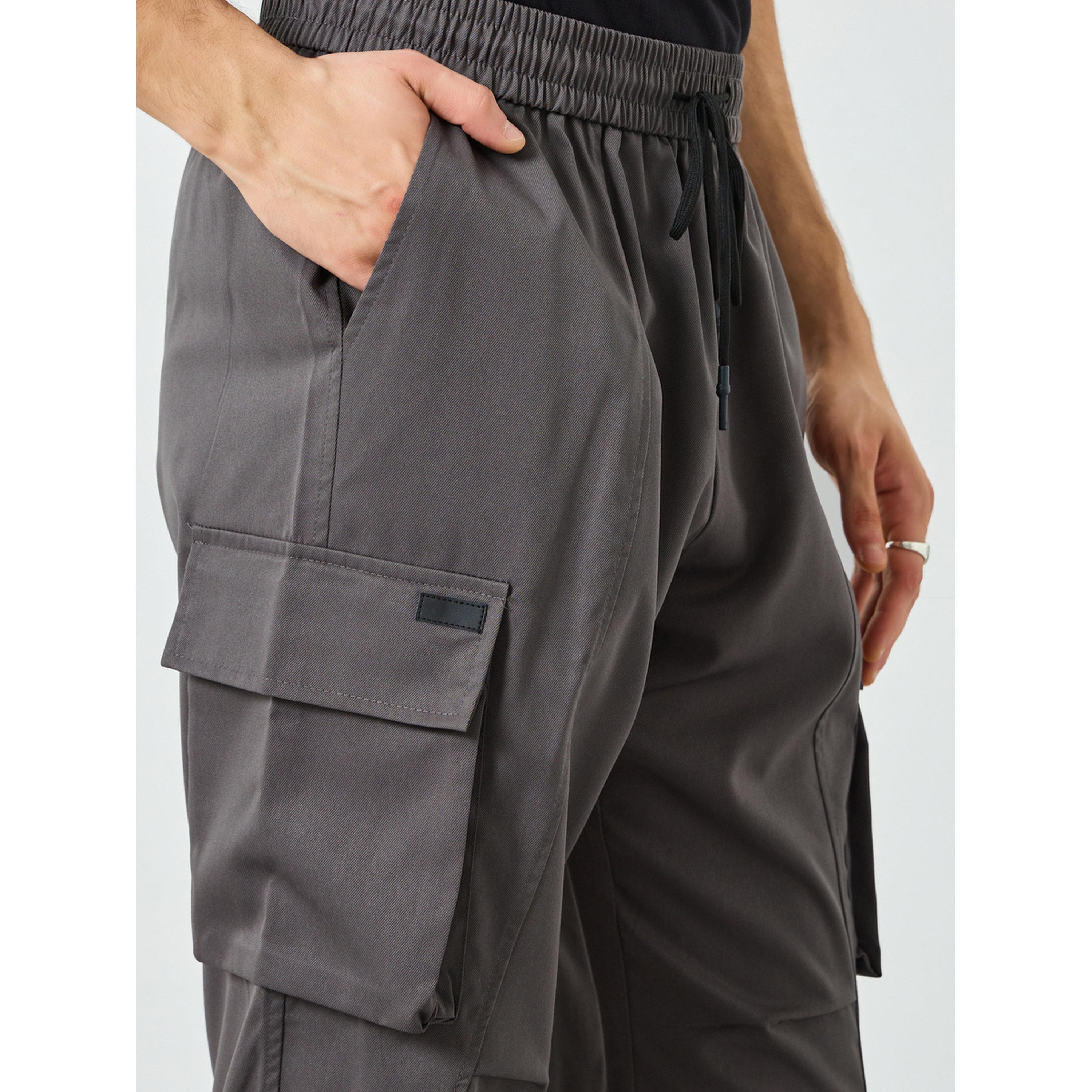Take Two Men Charcoal Pocket Cargo Pants with Drawstring-men-clothing-bottoms-joggers-image-3