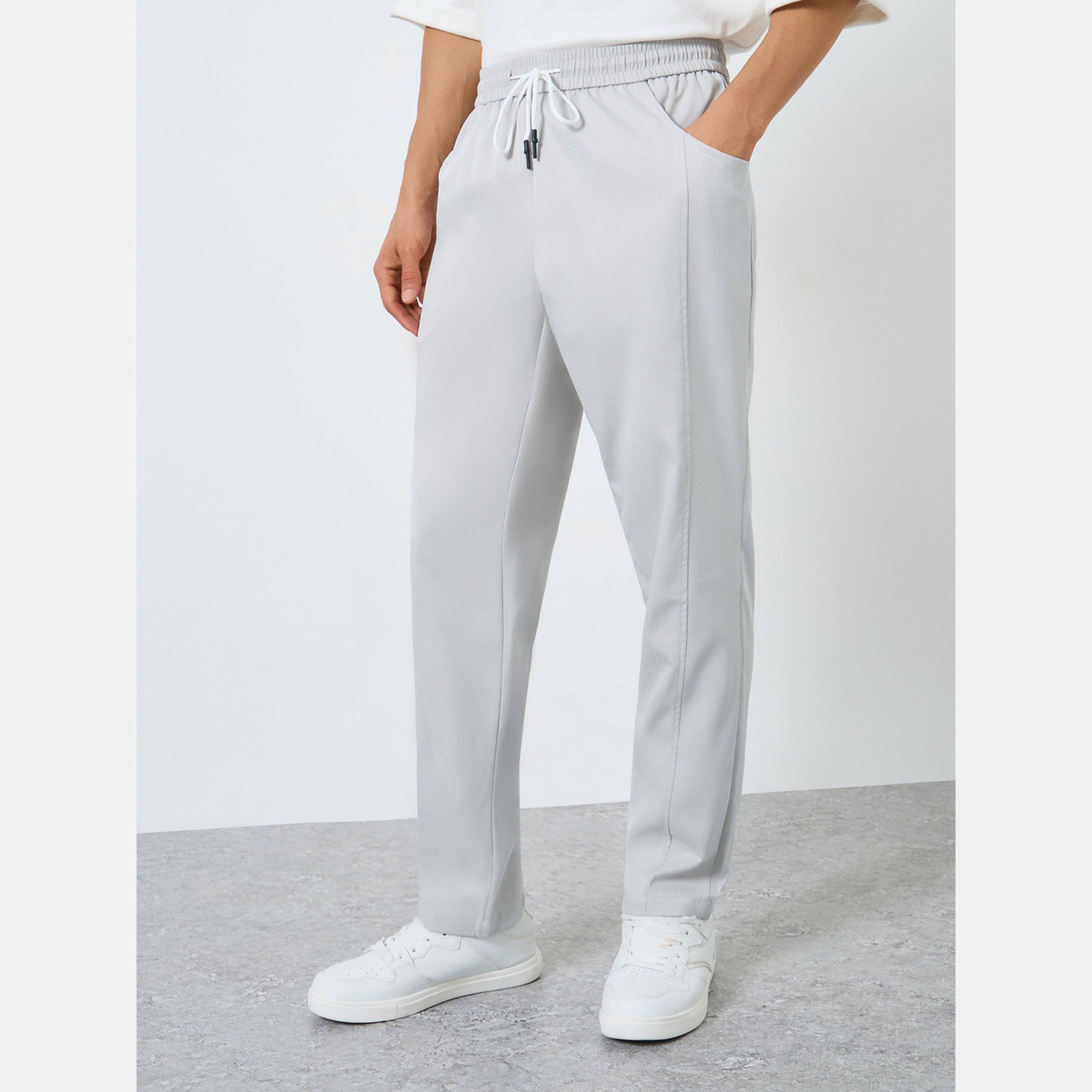 تيك تو - بنطال رجالي رمادي اللون برباط وساق مستقيمة-men-clothing-bottoms-trousersandchinos-trousers-image-1