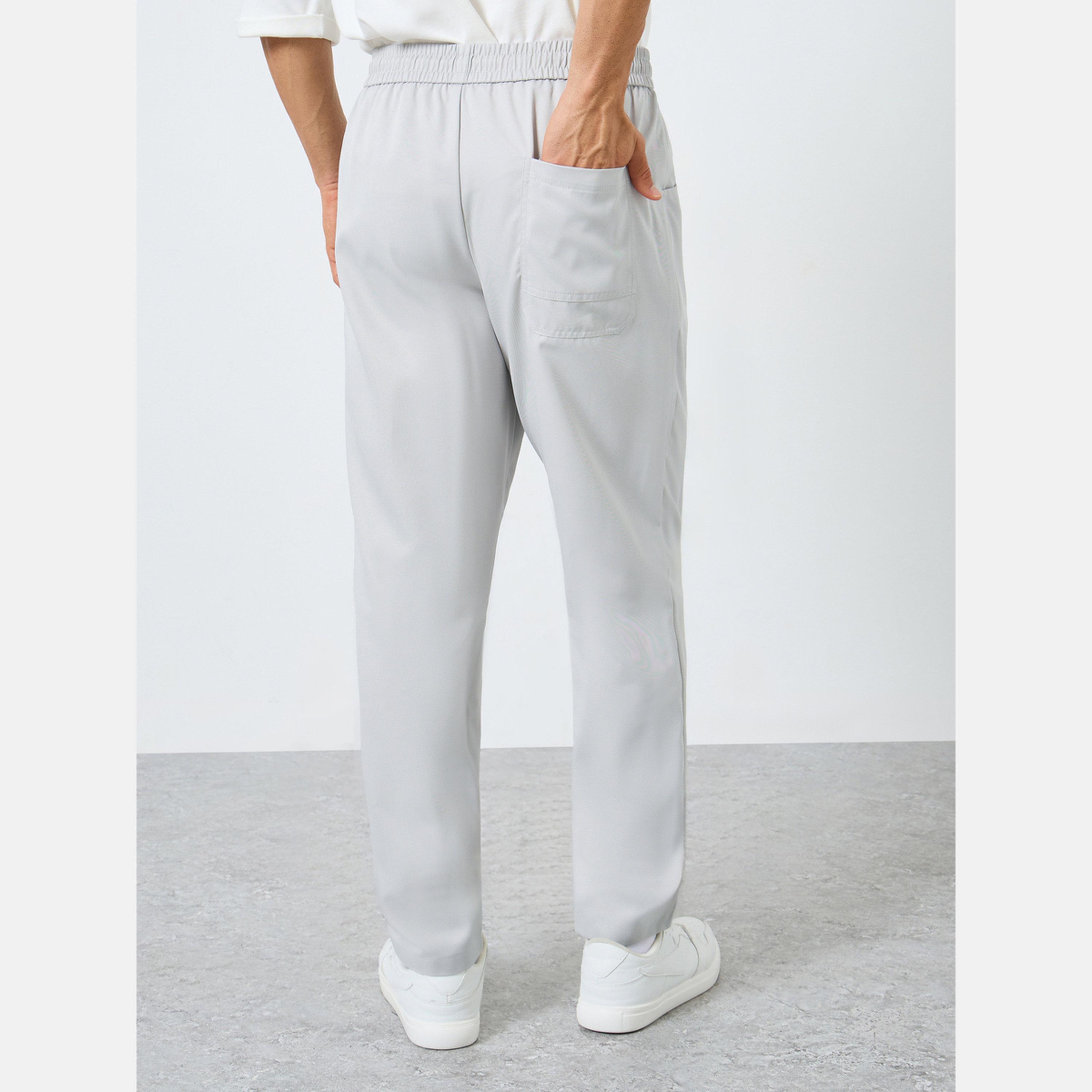 Take Two Men Grey Drawstring Straight Leg Trousers-men-clothing-bottoms-trousersandchinos-trousers-image-4