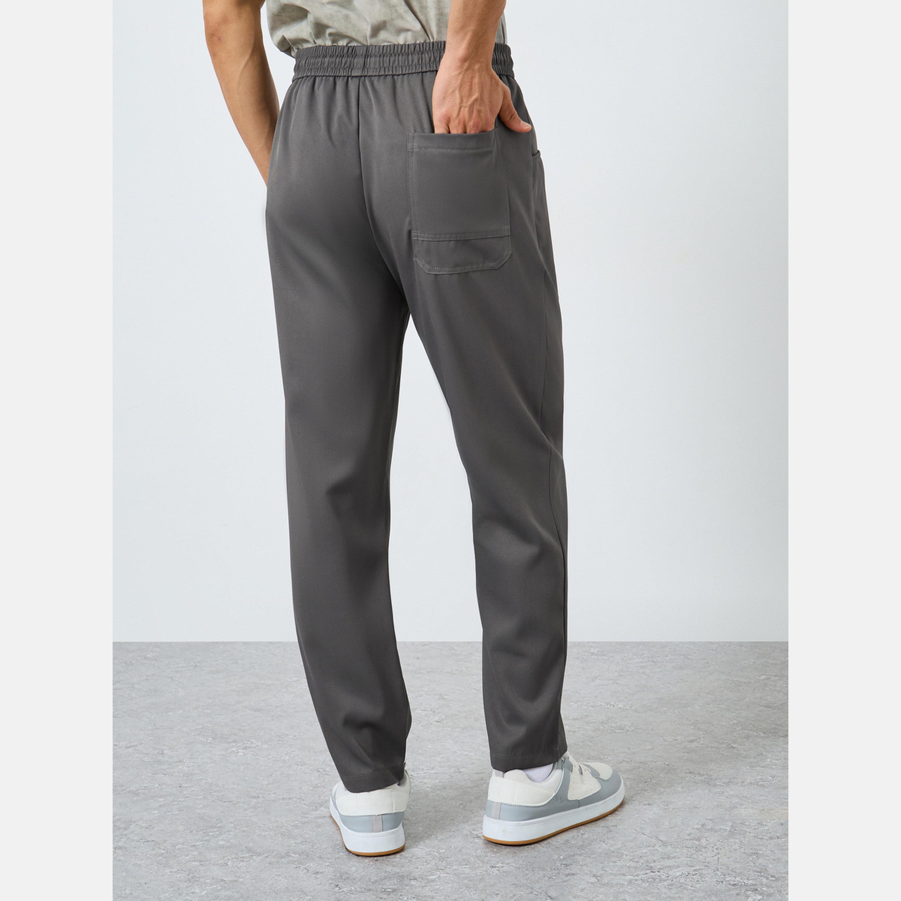 تيك تو - بنطال رجالي سادة برباط خصر وساق مستقيمة-men-clothing-bottoms-joggers-image-1