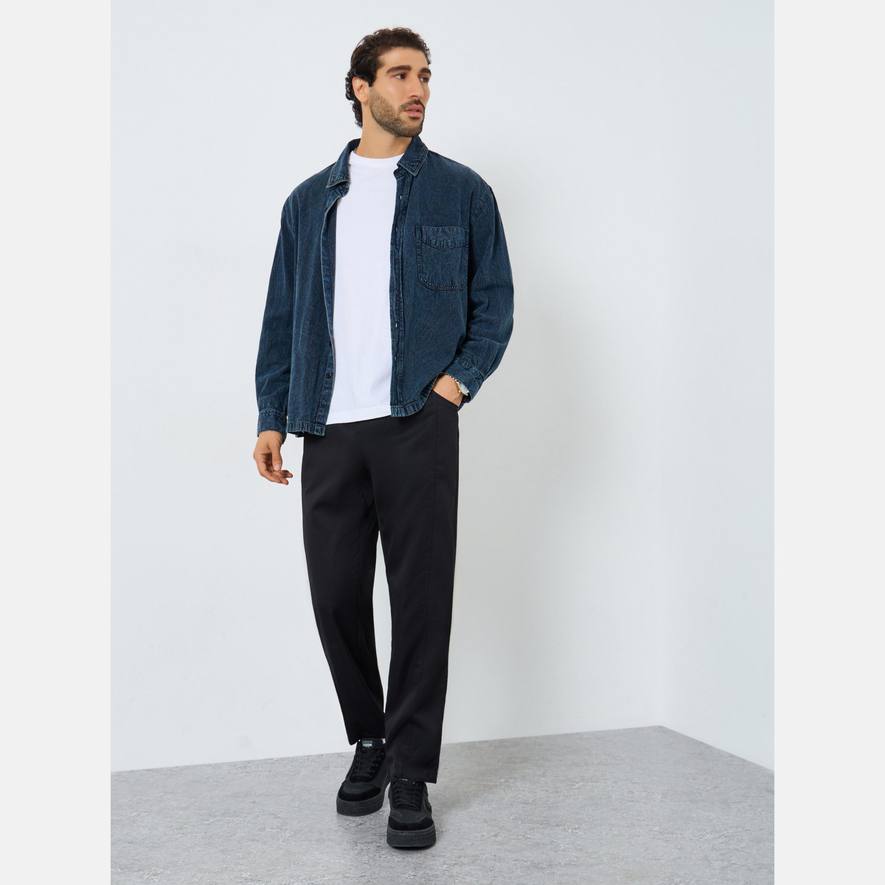 تيك تو - بنطال رجالي سادة برباط خصر وساق مستقيمة-men-clothing-bottoms-joggers-image-1