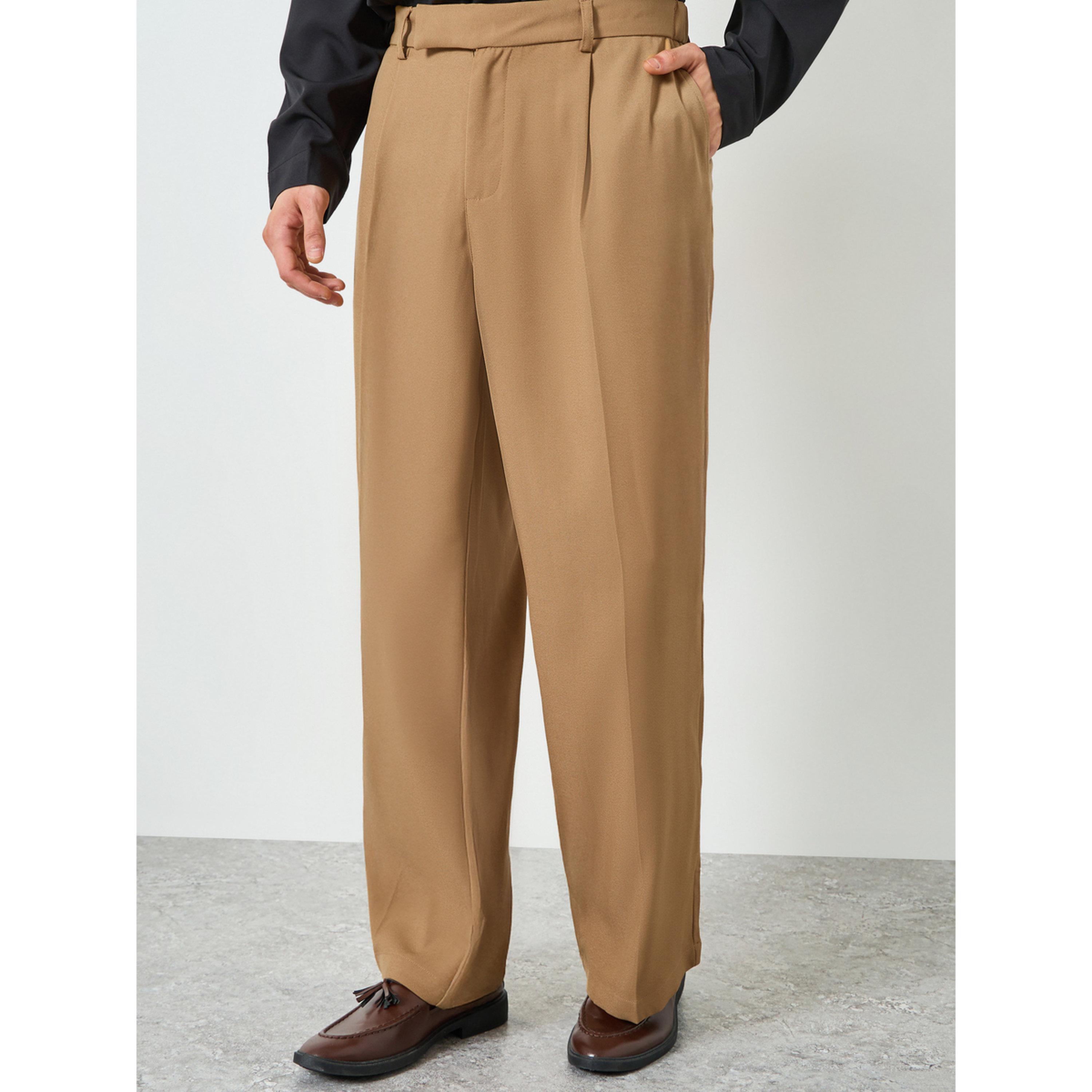 بنطال بأرجل مستقيمة وكسرات مع جيب مائل-men-clothing-bottoms-joggers-image-1