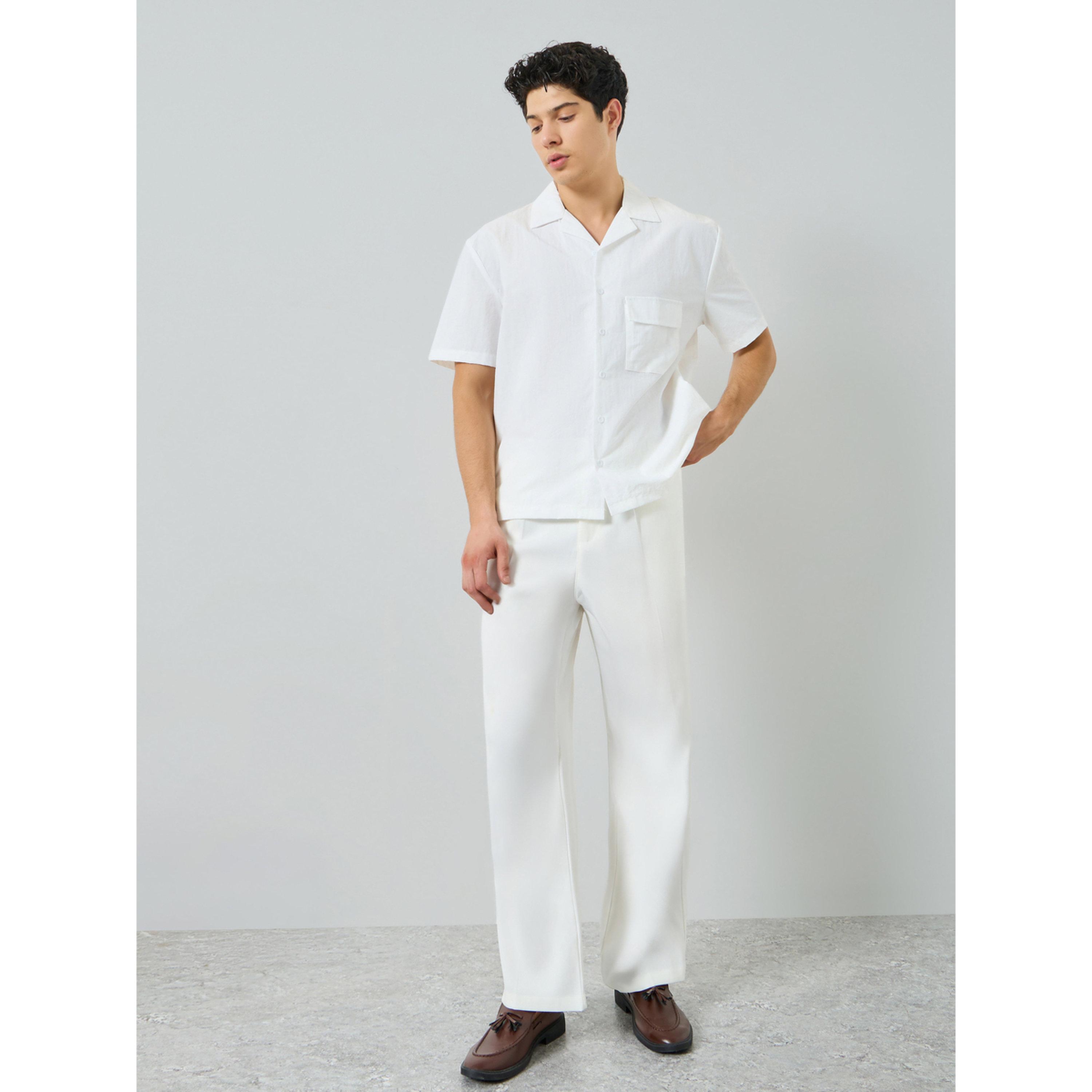 Take Two Men White Slant Pocket Pleated Straight Leg Pants-men-clothing-bottoms-joggers-image-2