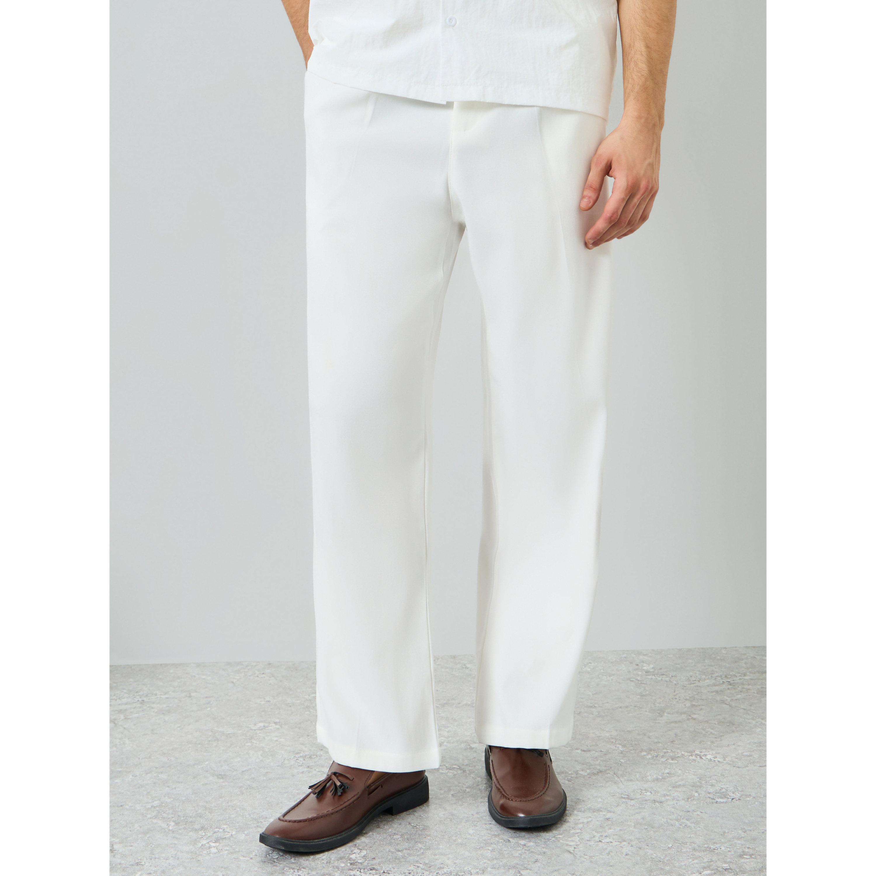 Take Two Men White Slant Pocket Pleated Straight Leg Pants-men-clothing-bottoms-joggers-image-3