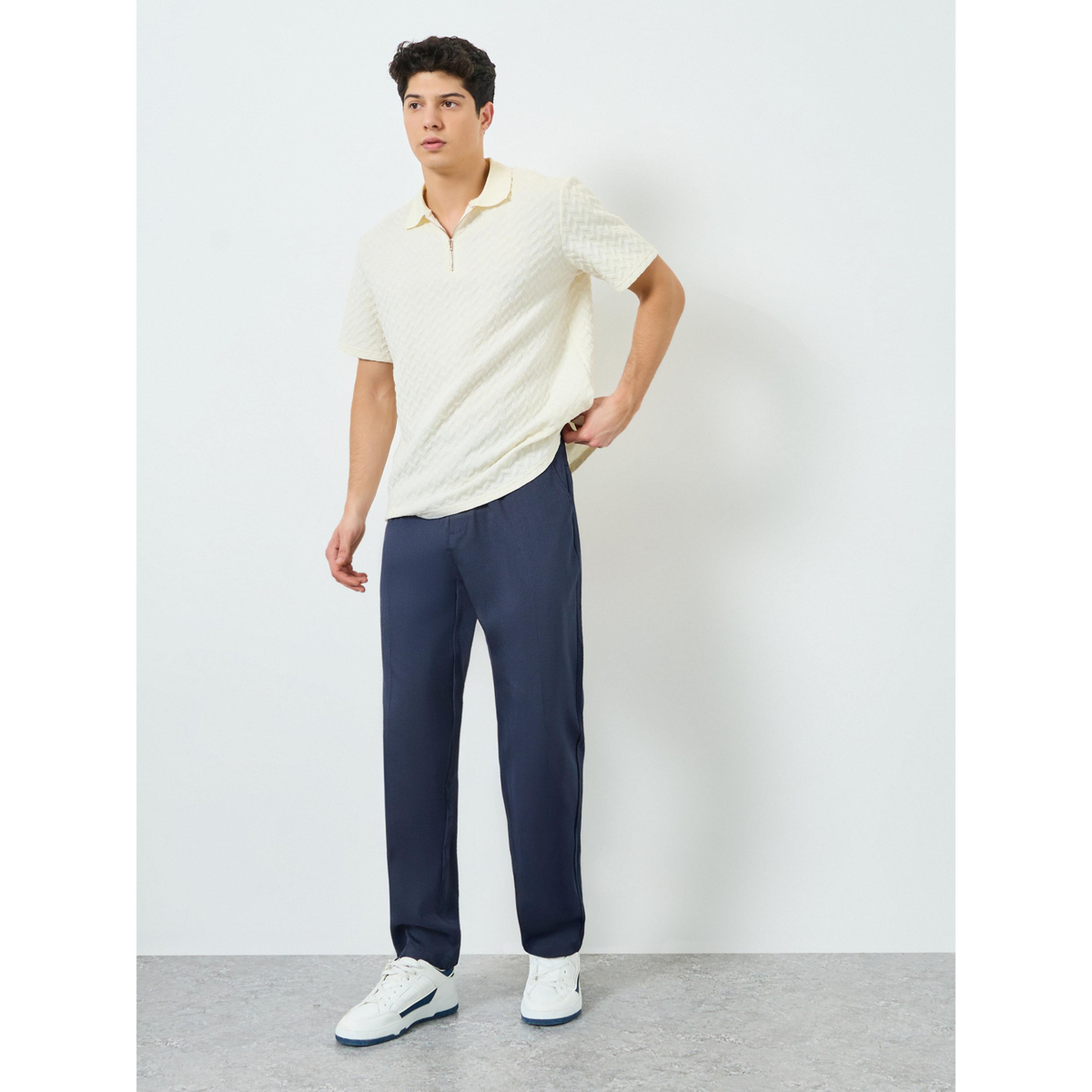 Take Two Men Navy Blue Straight Leg Trousers-men-clothing-bottoms-trousersandchinos-trousers-image-2