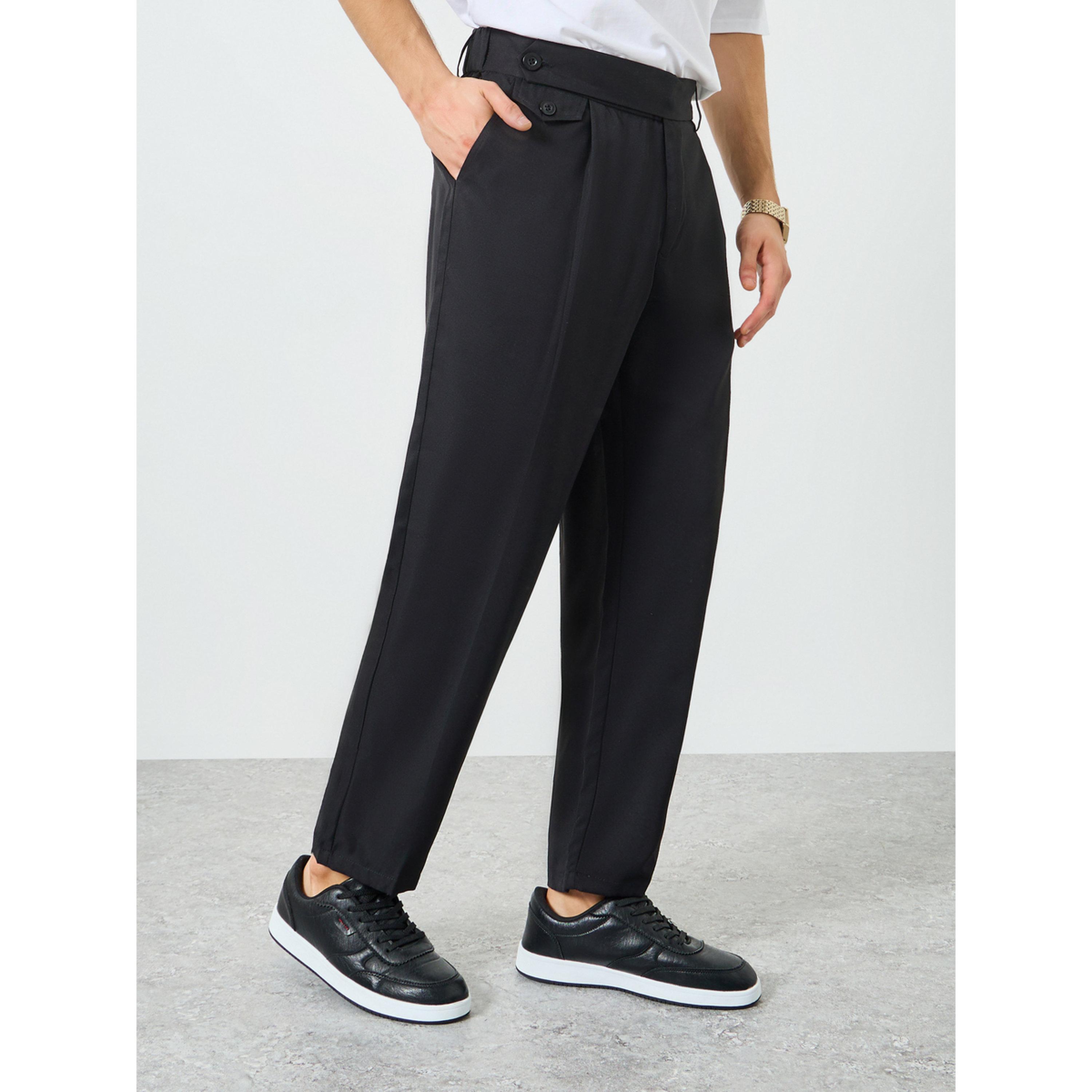 Take Two Men Black Slant Pocket Pleated Straight Leg Pants-men-clothing-bottoms-joggers-image-1