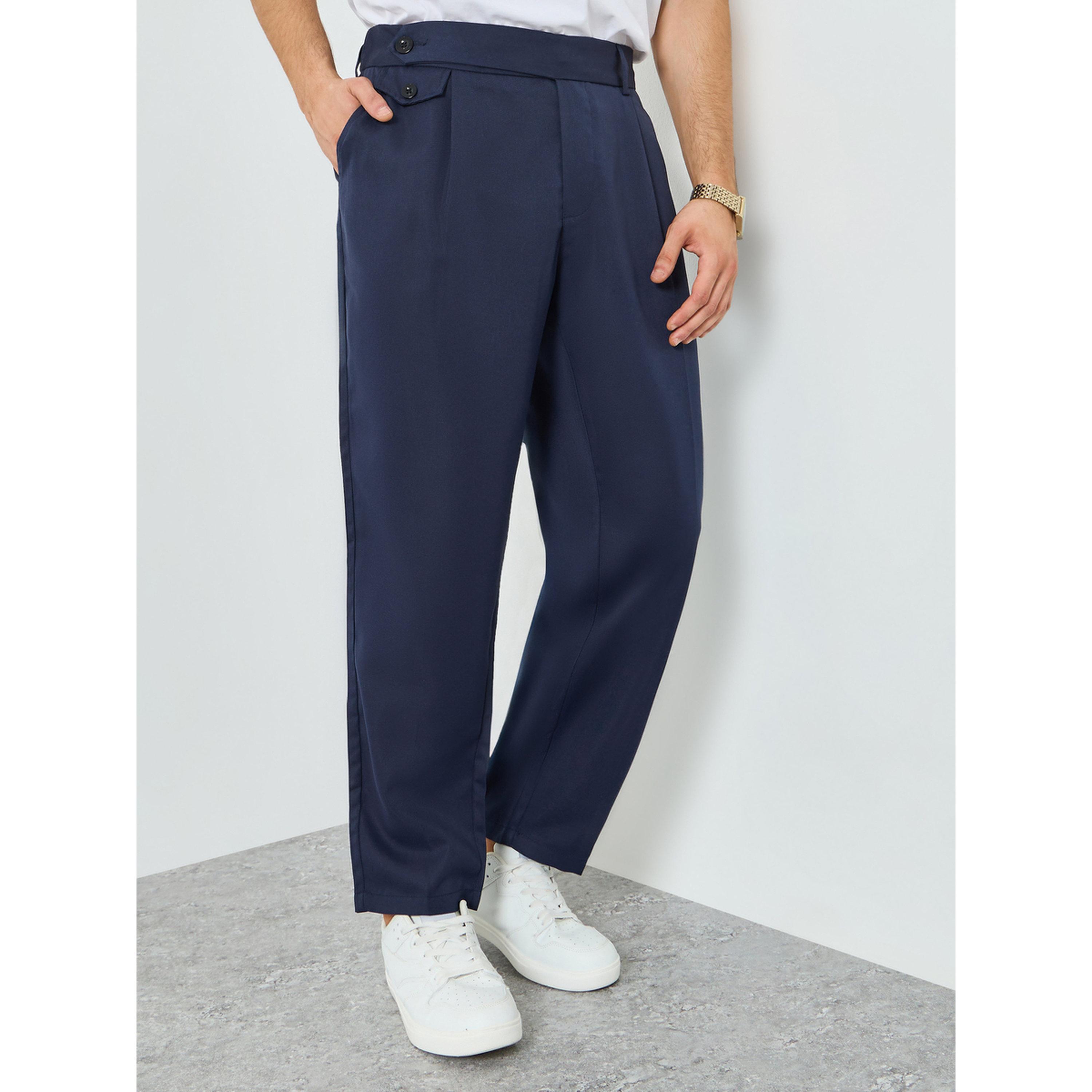 Take Two Men Navy Blue Pleated Straight Leg Pants-men-clothing-bottoms-joggers-image-1