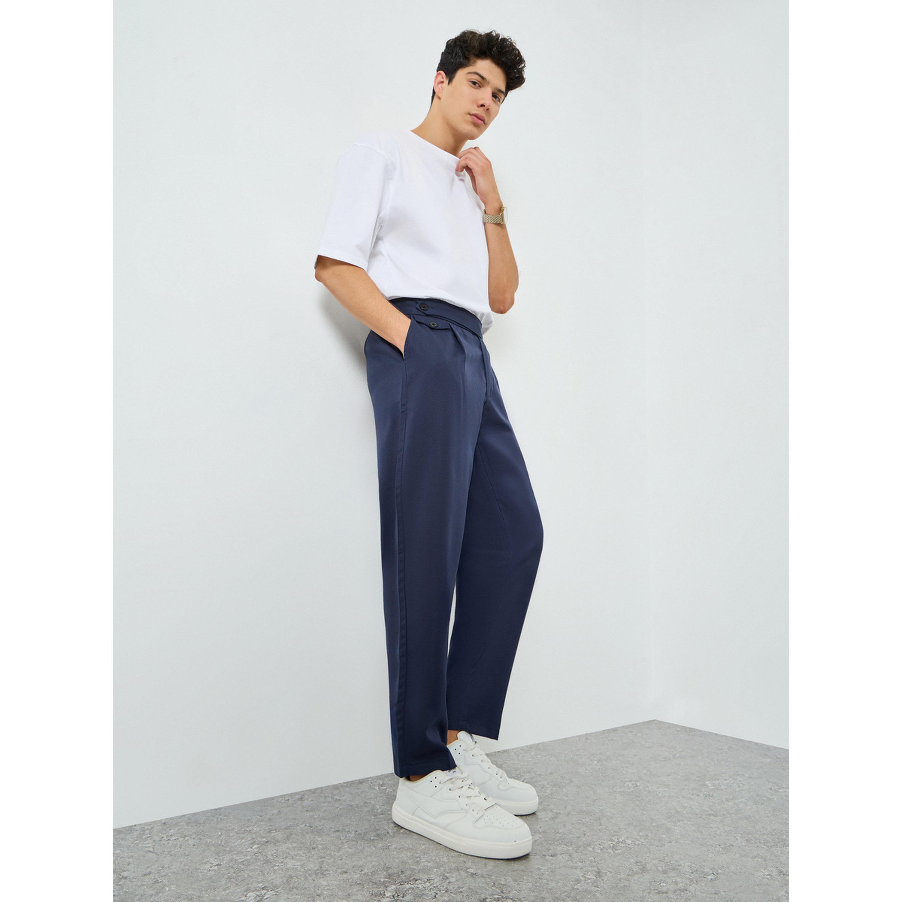 Take Two Men Navy Blue Pleated Straight Leg Pants-men-clothing-bottoms-joggers-image-2