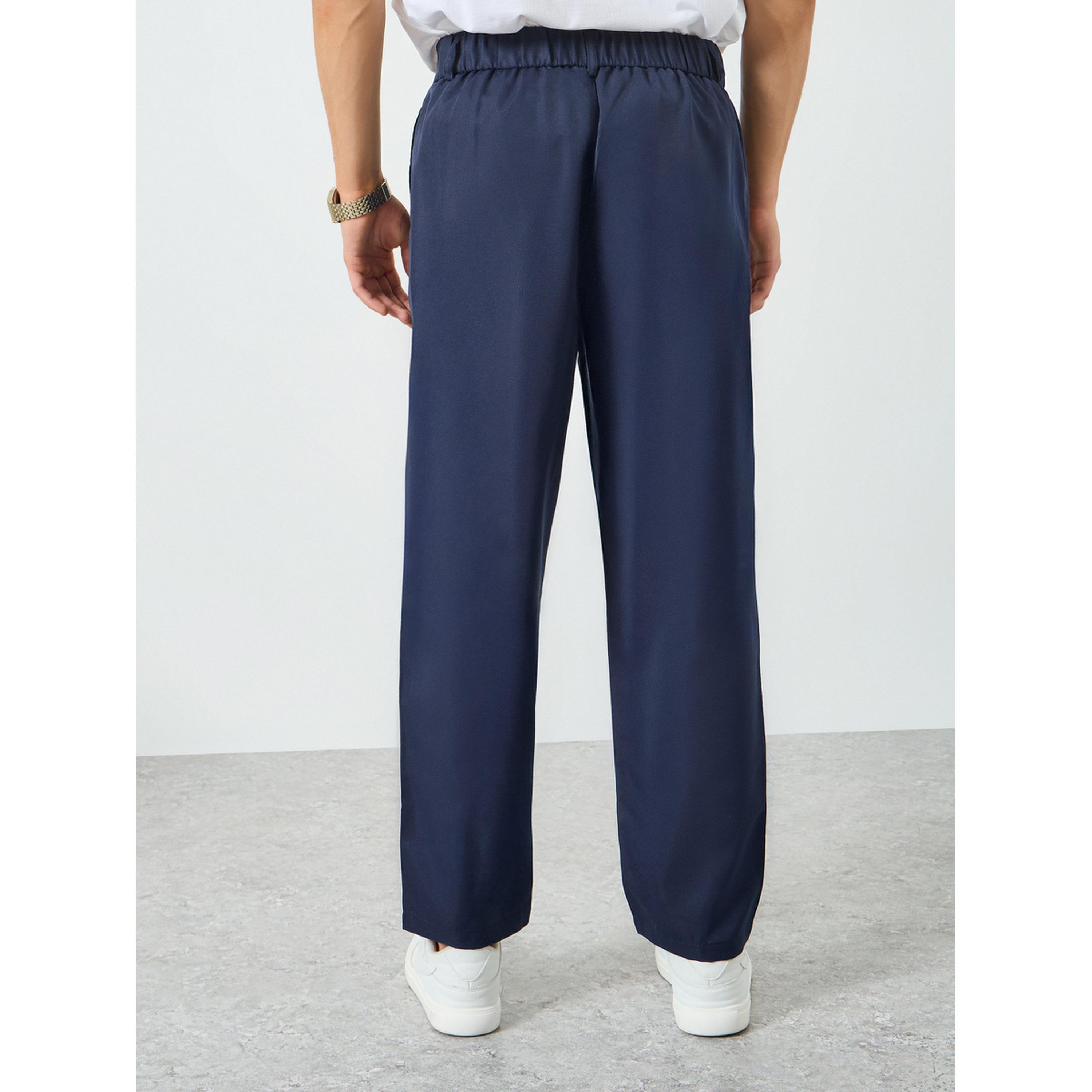Take Two Men Navy Blue Pleated Straight Leg Pants-men-clothing-bottoms-joggers-image-4