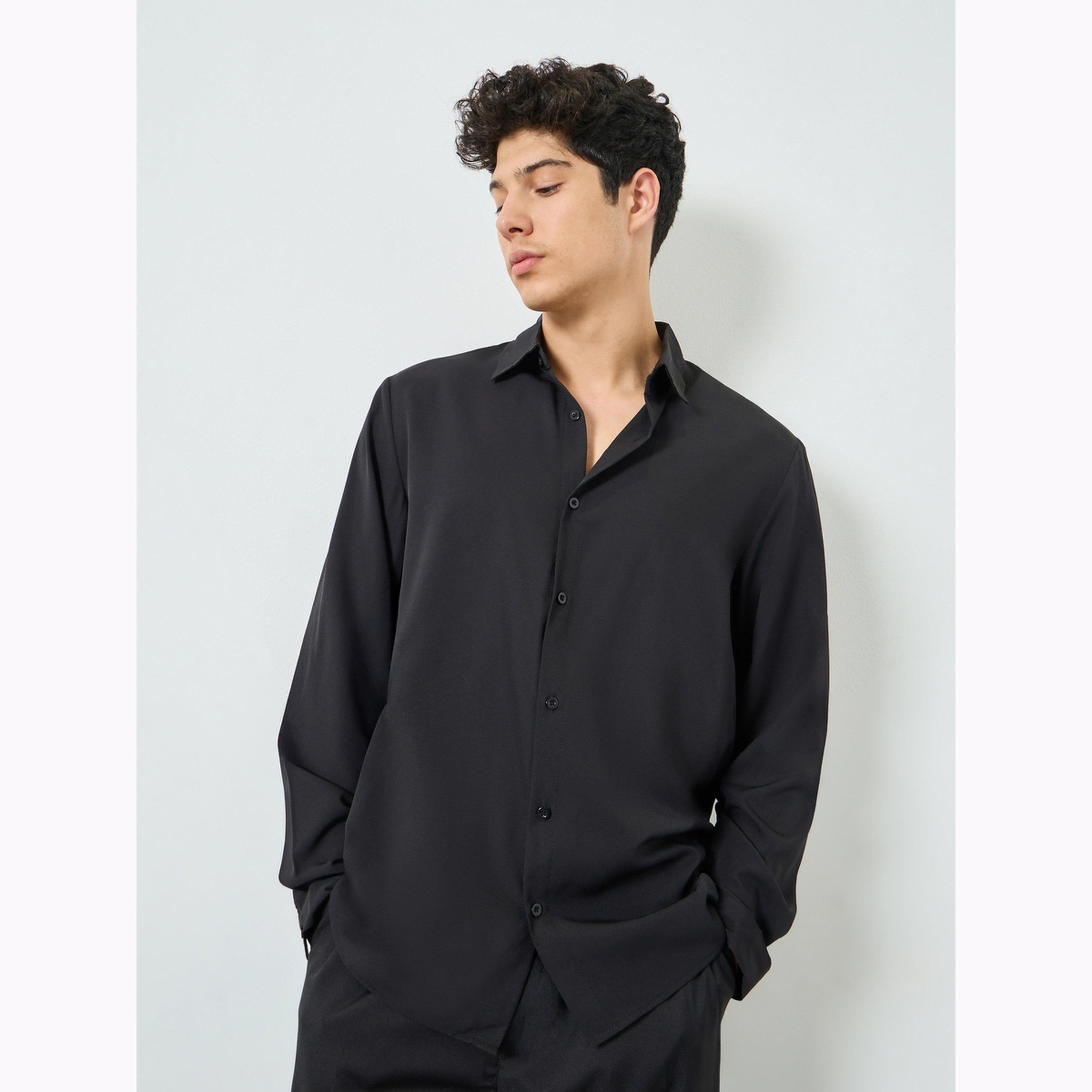 Take Two Men Solid Button Front Long Sleeve Shirt-men-clothing-shirts-image-1