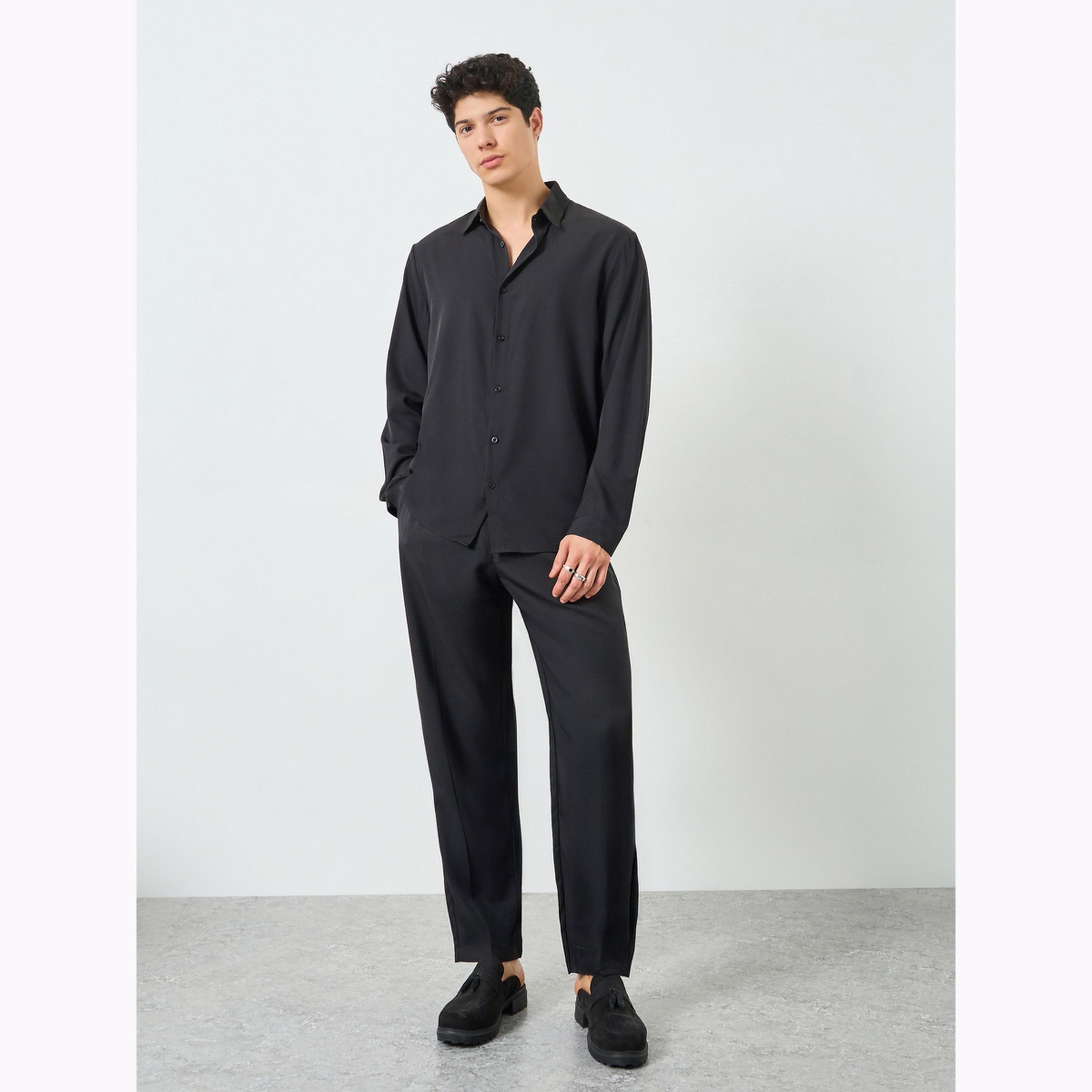 Take Two Men Solid Button Front Long Sleeve Shirt-men-clothing-shirts-image-2