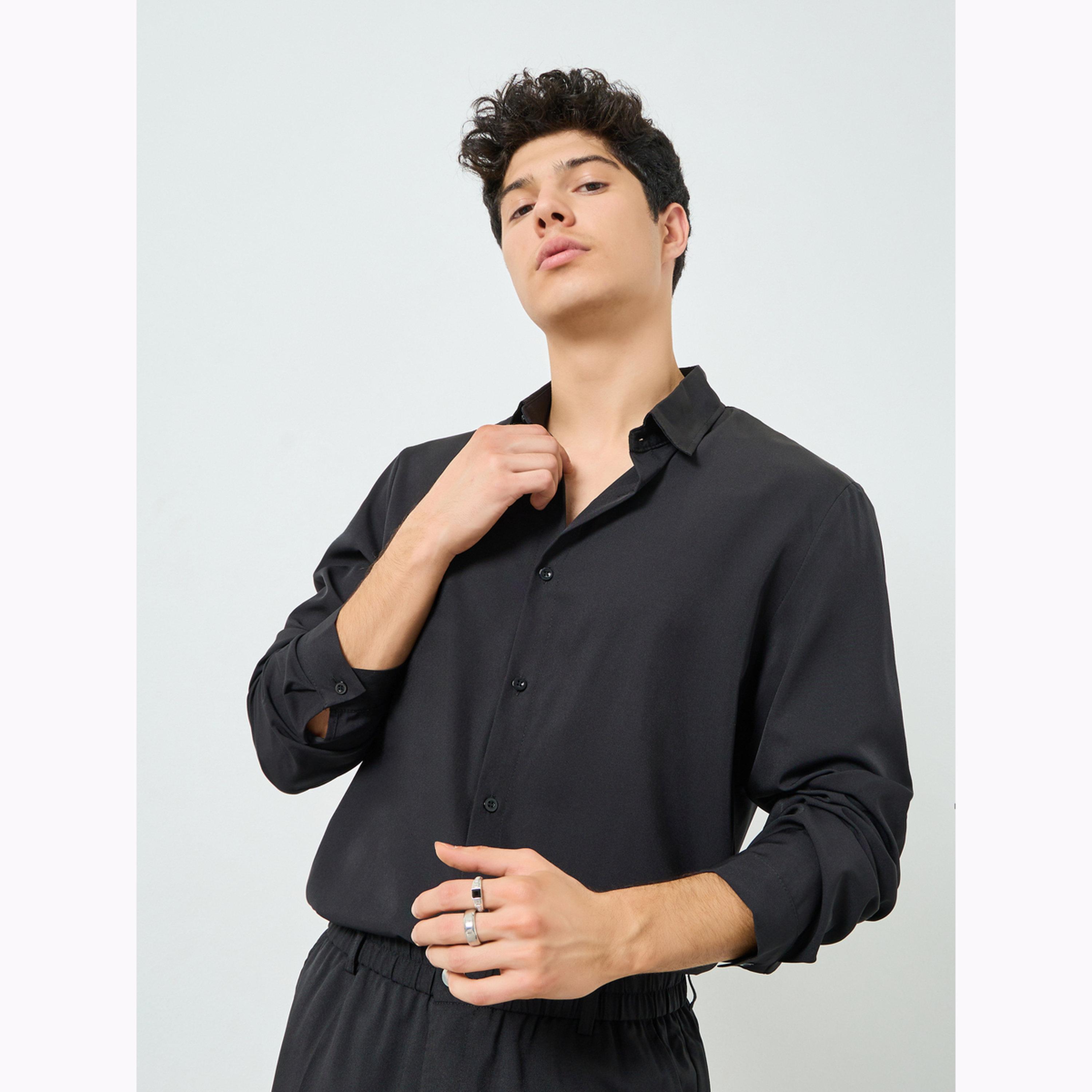 Take Two Men Solid Button Front Long Sleeve Shirt-men-clothing-shirts-image-4