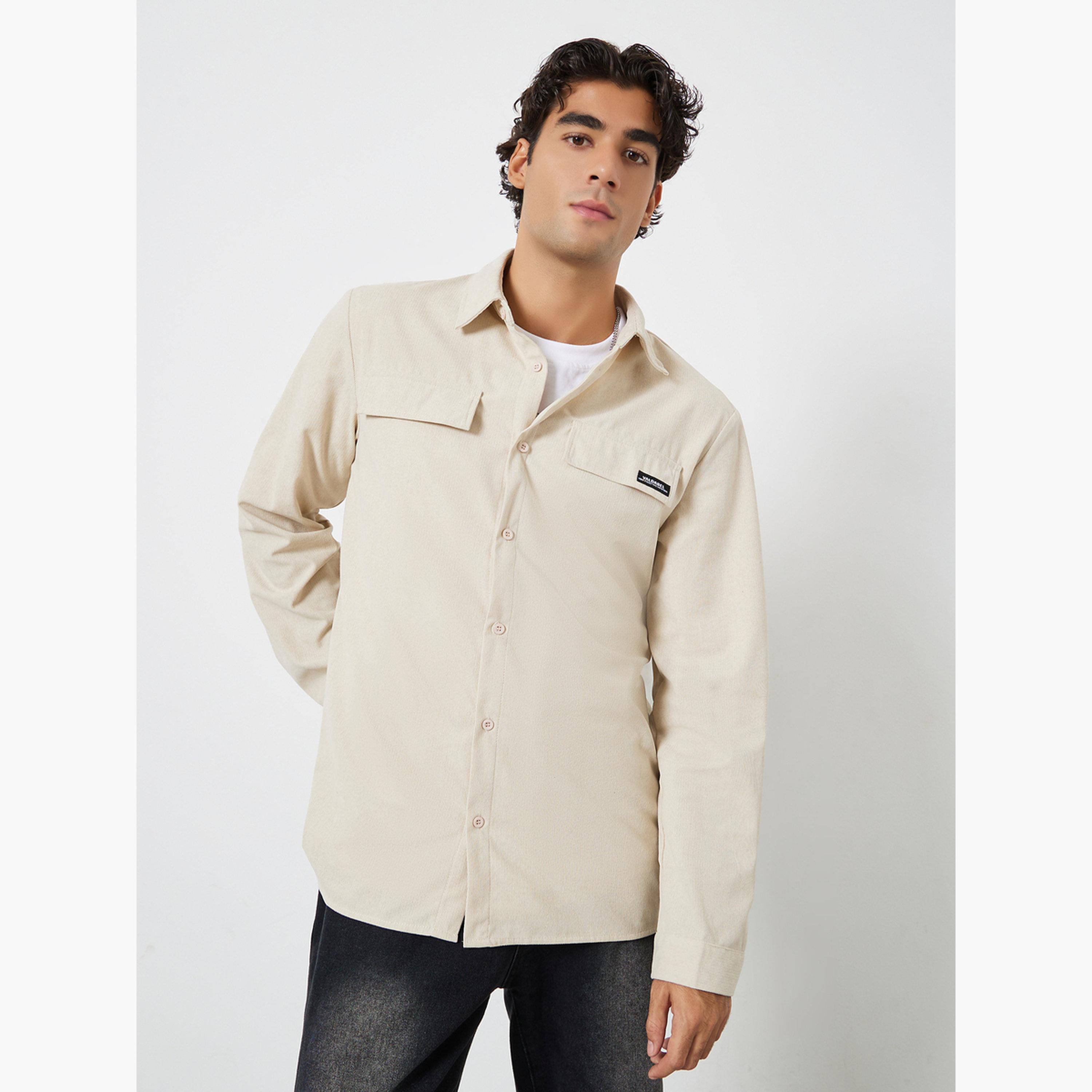 Take Two Textured Collared Long Sleeves Men's Button Through Corduroy Shacket-men-clothing-jacketsandblazers-jackets-image-1