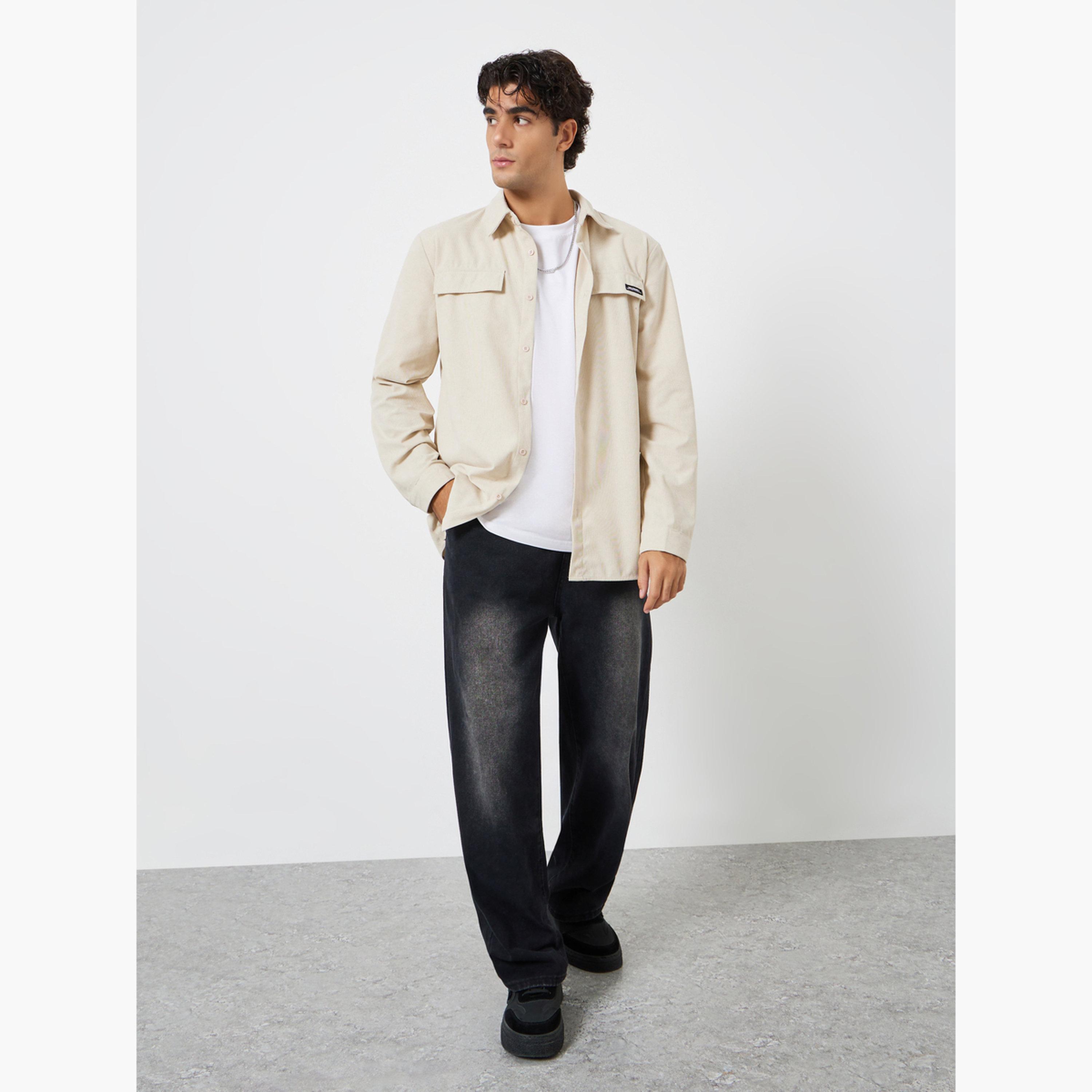 Take Two Textured Collared Long Sleeves Men's Button Through Corduroy Shacket-men-clothing-jacketsandblazers-jackets-image-2