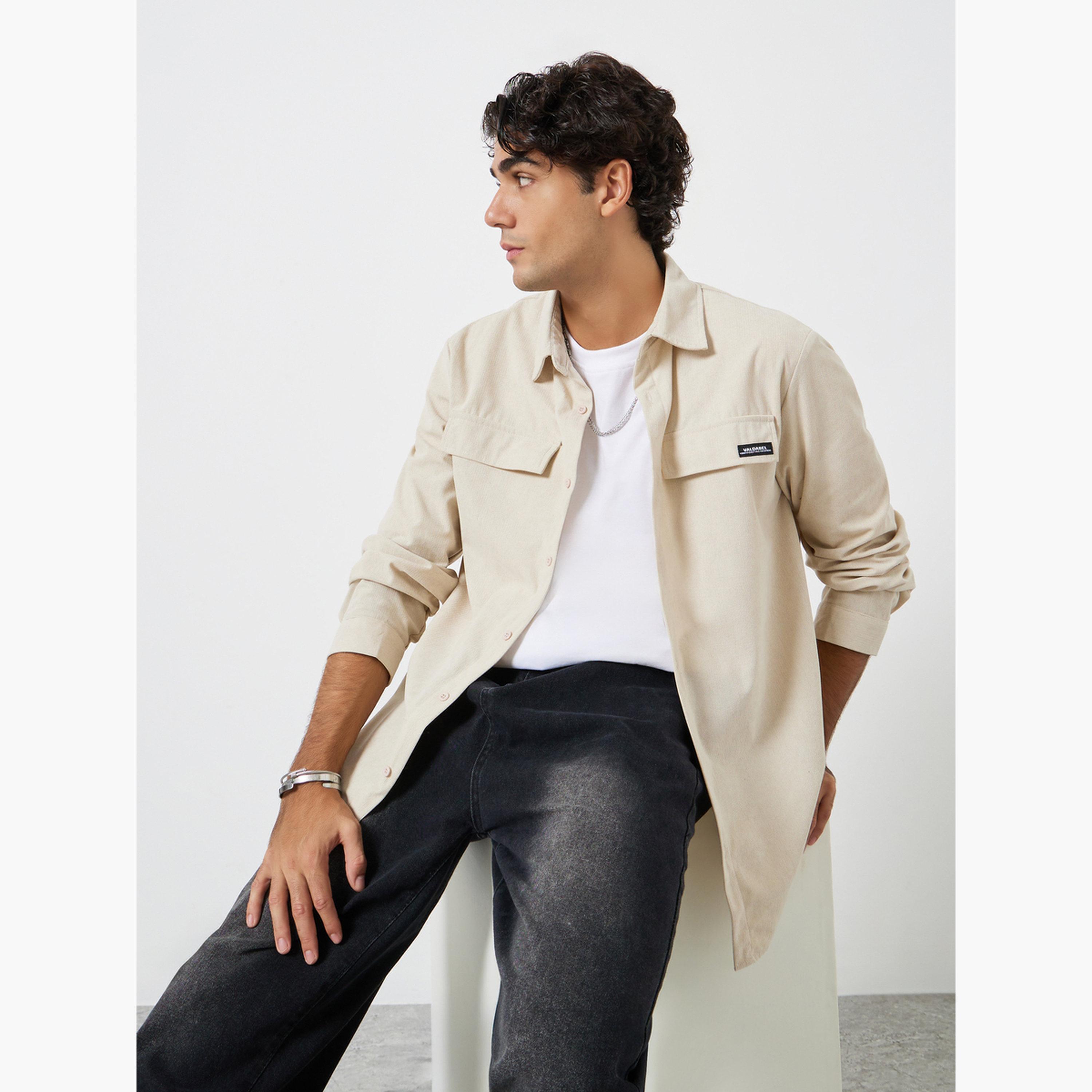 Take Two Textured Collared Long Sleeves Men's Button Through Corduroy Shacket-men-clothing-jacketsandblazers-jackets-image-3