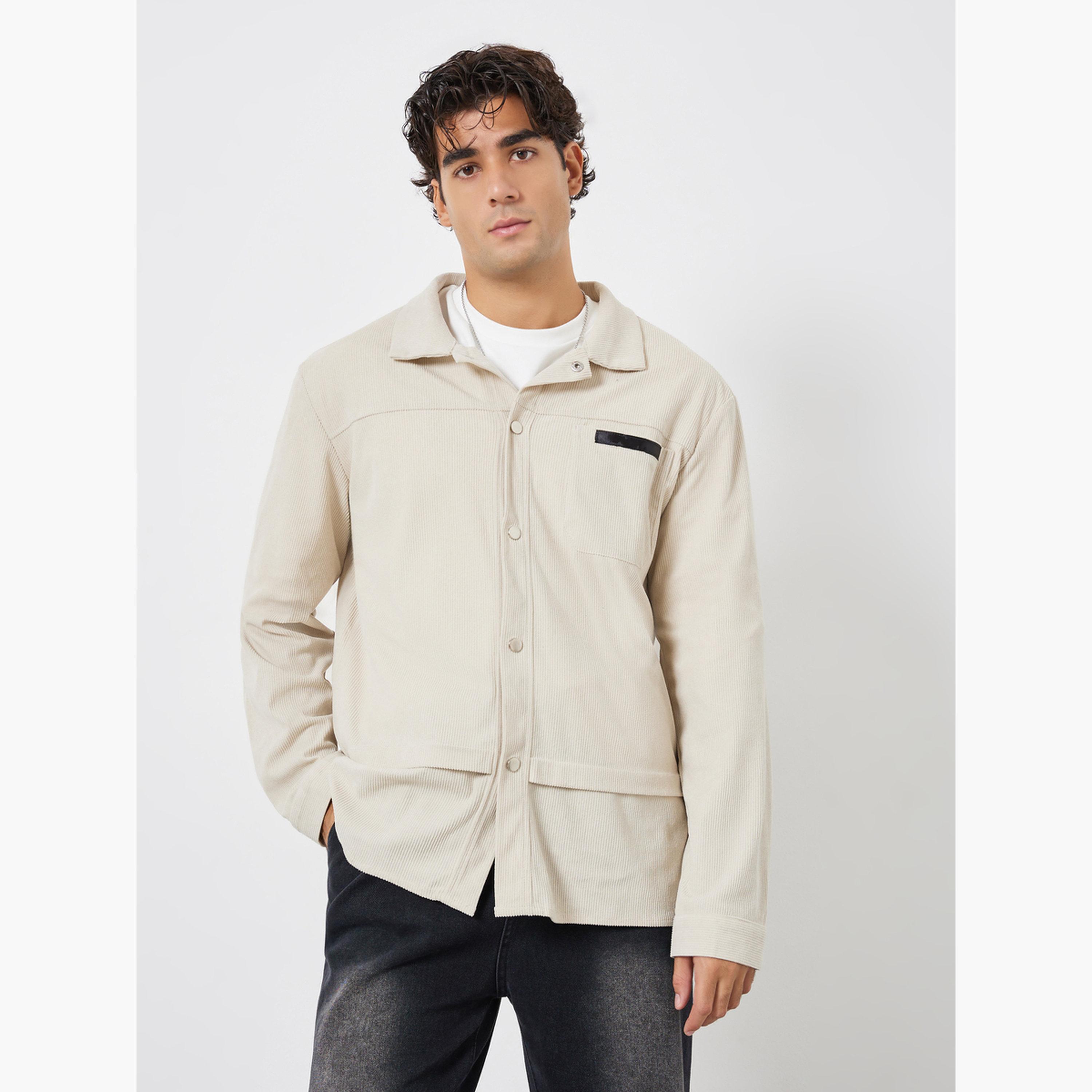 Take Two Textured Collared Long Sleeves Men's Snap Button Corduroy Shacket-men-clothing-jacketsandblazers-jackets-image-1