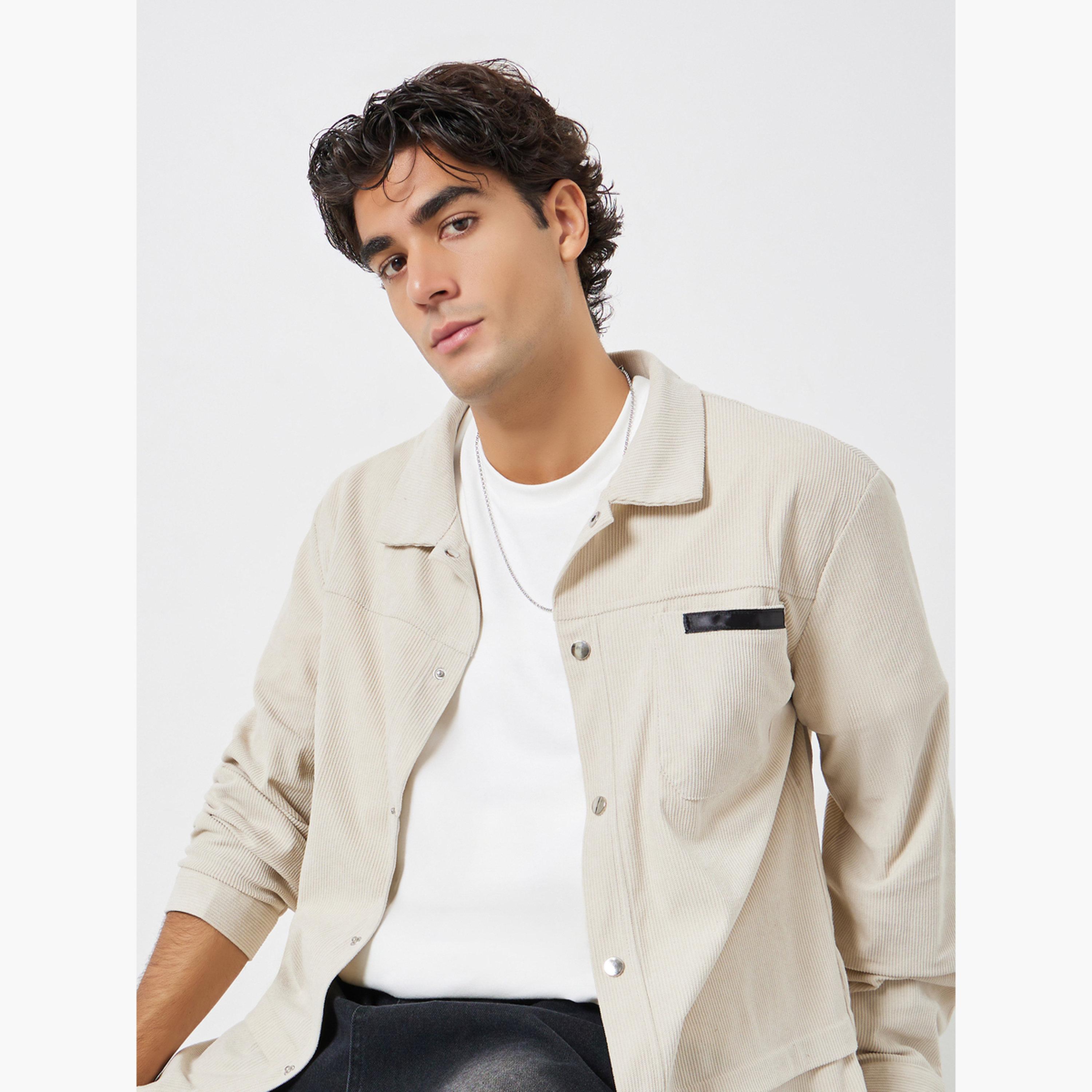 Take Two Textured Collared Long Sleeves Men's Snap Button Corduroy Shacket-men-clothing-jacketsandblazers-jackets-image-3