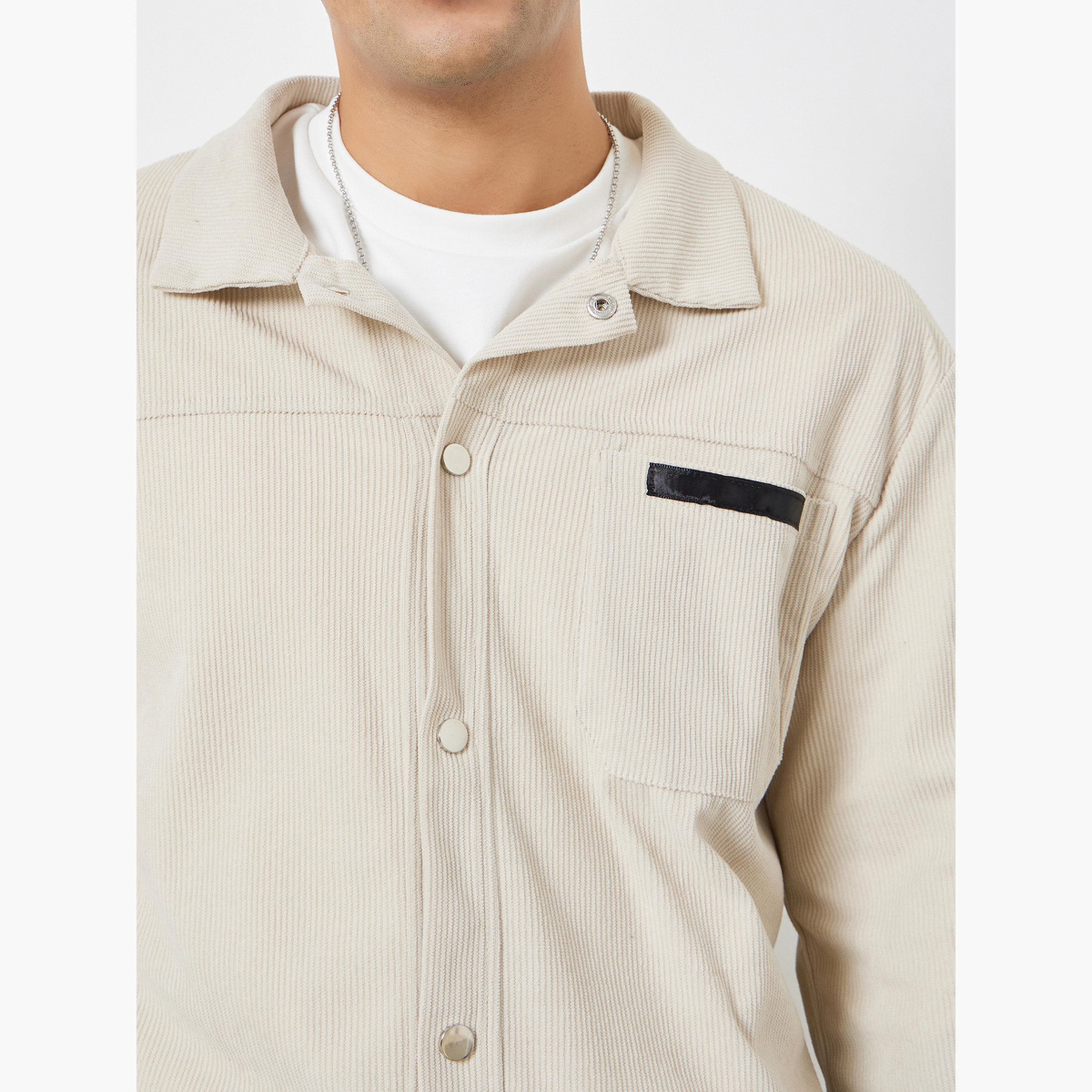 Take Two Textured Collared Long Sleeves Men's Snap Button Corduroy Shacket-men-clothing-jacketsandblazers-jackets-image-6