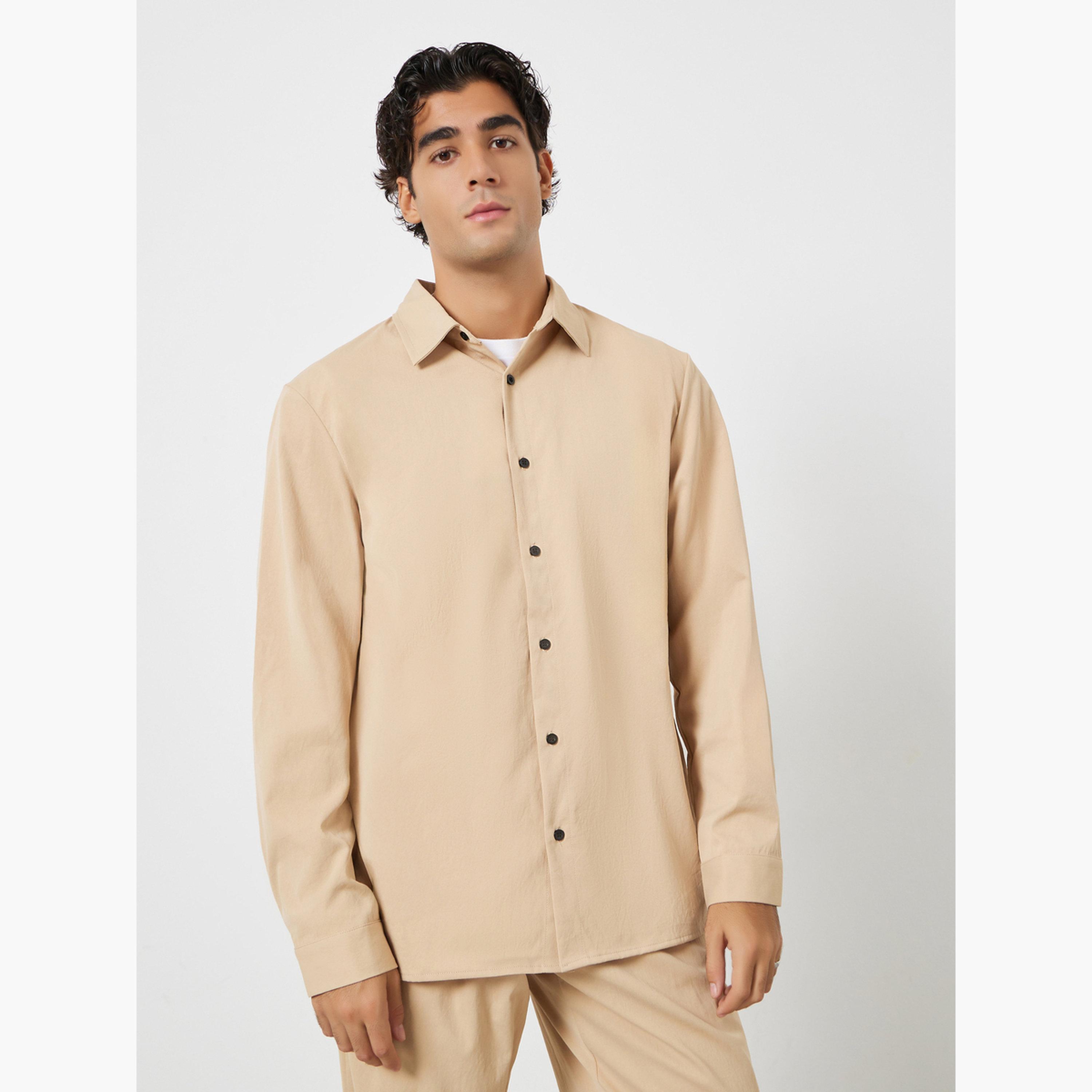 تيك تو - قميص وبنطال رجالي بياقة واسعة سادة-men-clothing-coordsets-image-3
