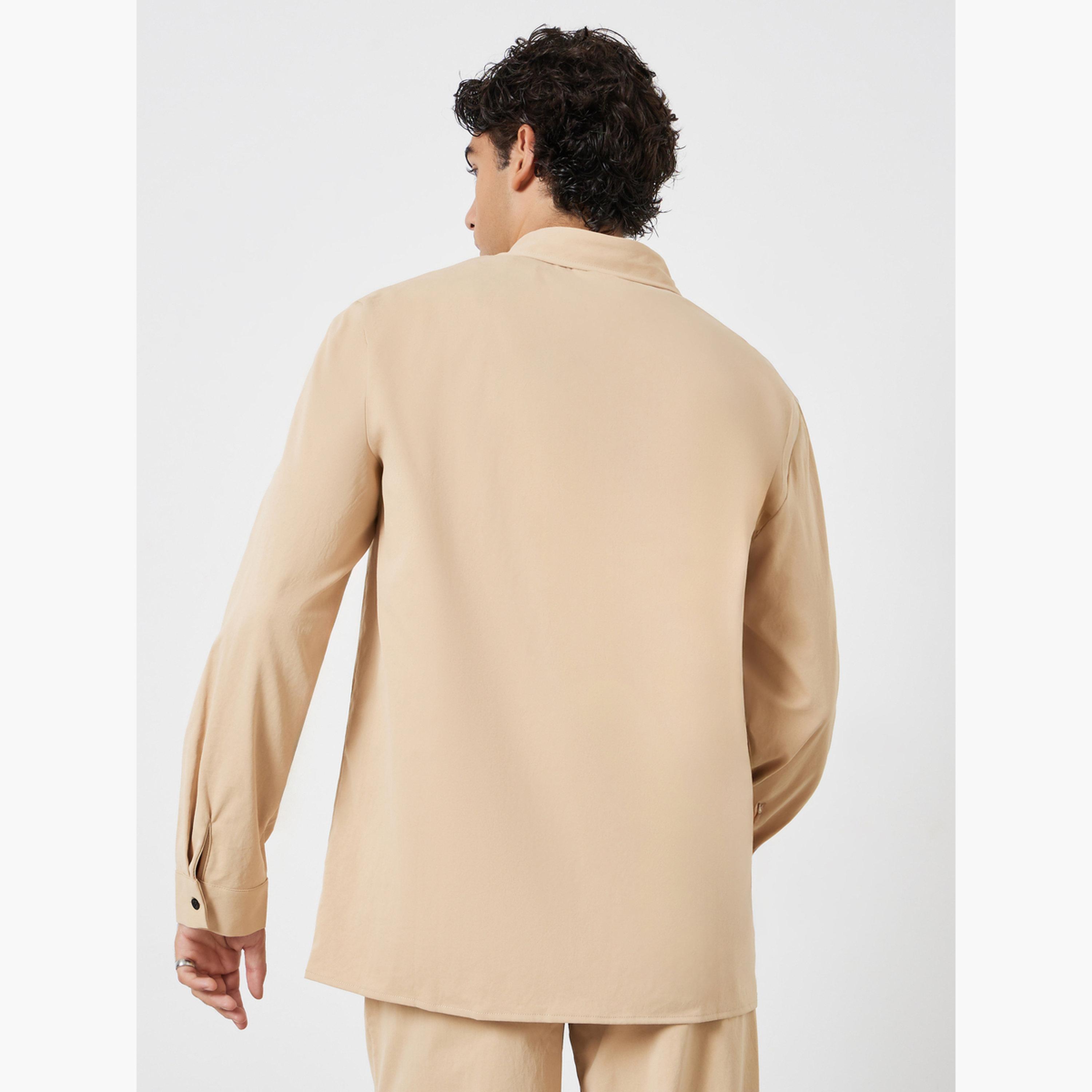 تيك تو - قميص وبنطال رجالي بياقة واسعة سادة-men-clothing-coordsets-image-4