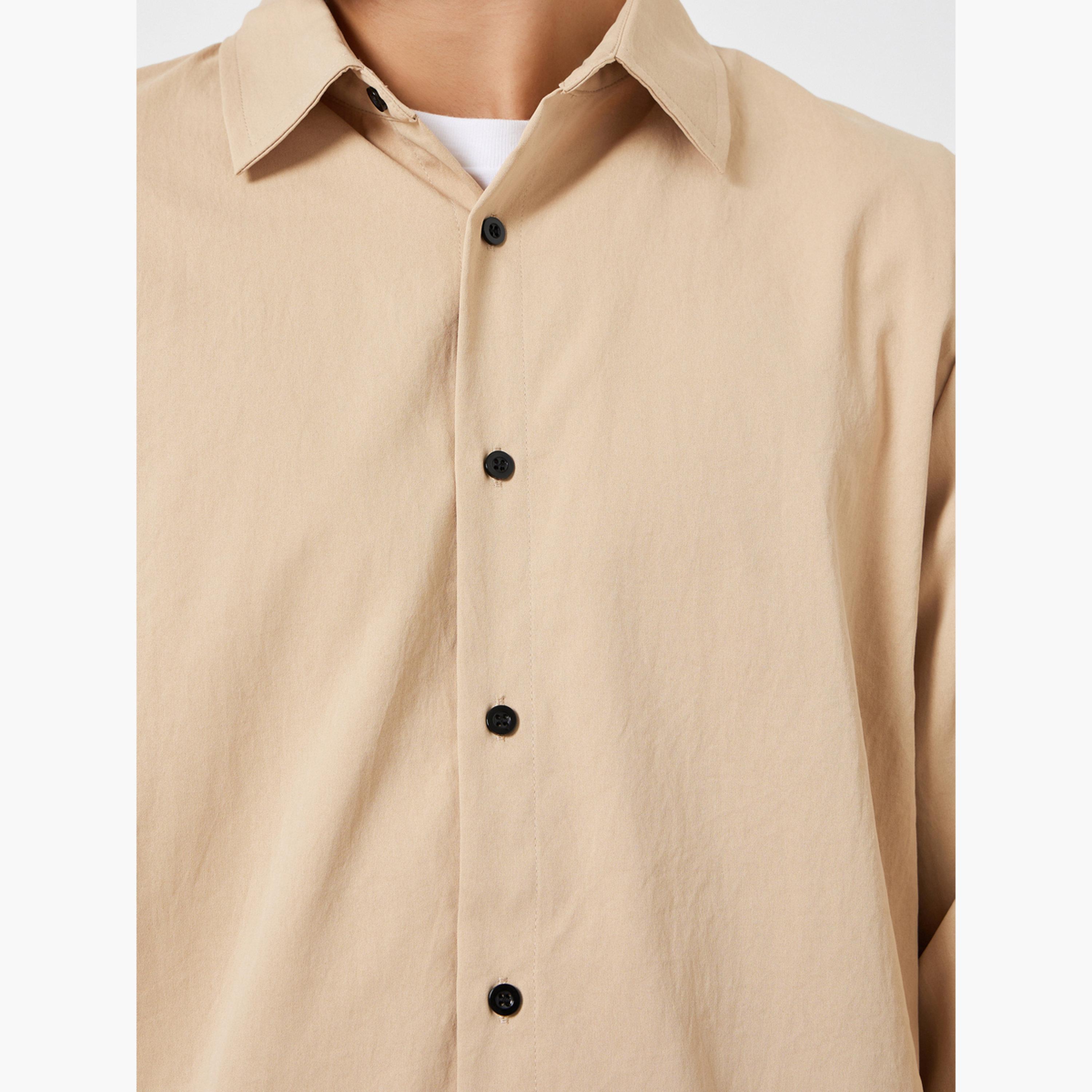 تيك تو - قميص وبنطال رجالي بياقة واسعة سادة-men-clothing-coordsets-image-5