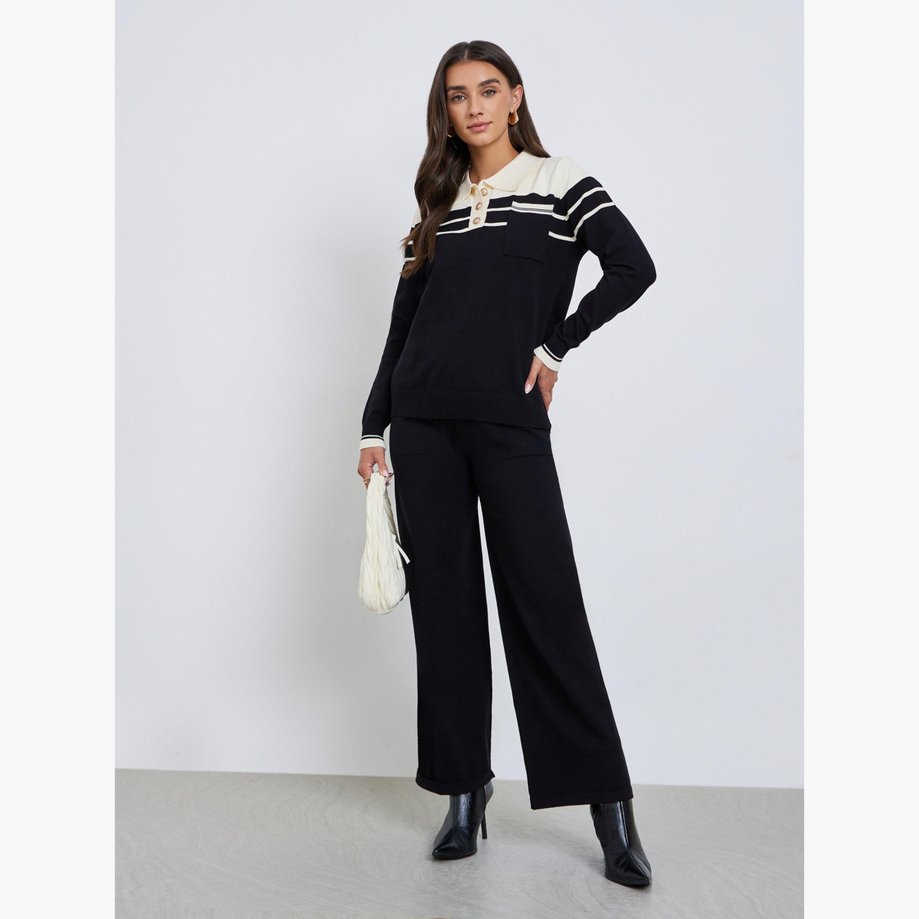 طقم منسق من سويتر بتفاصيل محبوكة وبنطال-women-clothing-coordsets-image-1
