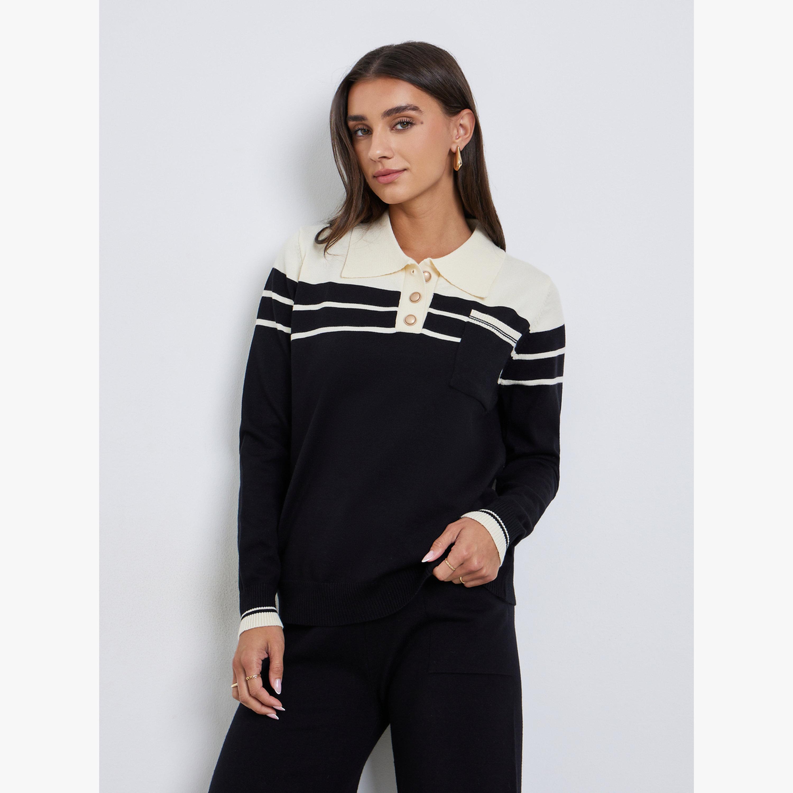 طقم منسق من سويتر بتفاصيل محبوكة وبنطال-women-clothing-coordsets-image-3