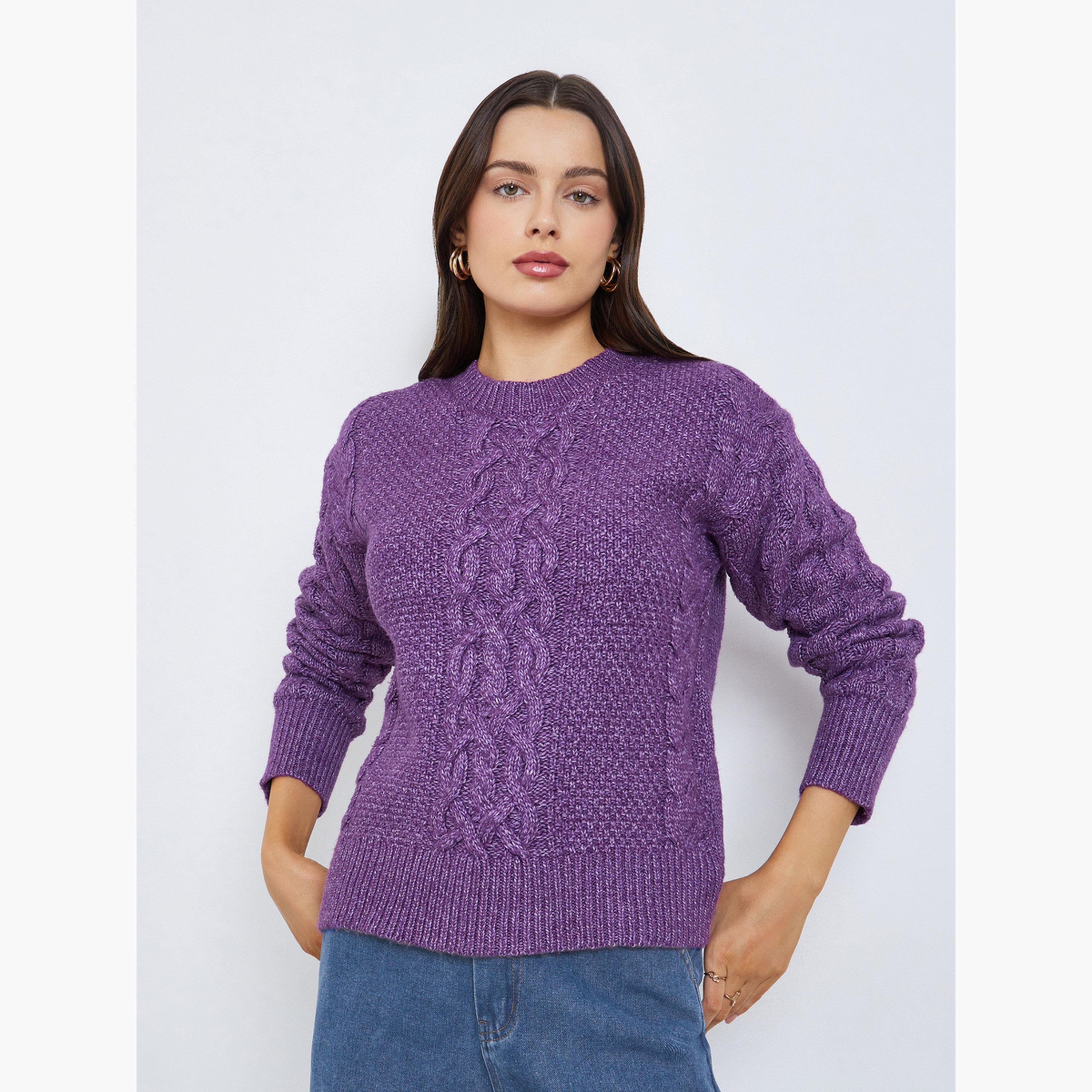 ستايلي - سترة نسائية أرجوانية محبوكة بأكمام طويلة رقبة دائرية-women-winterwear-cardigansandjumpers-jumpers-image-1