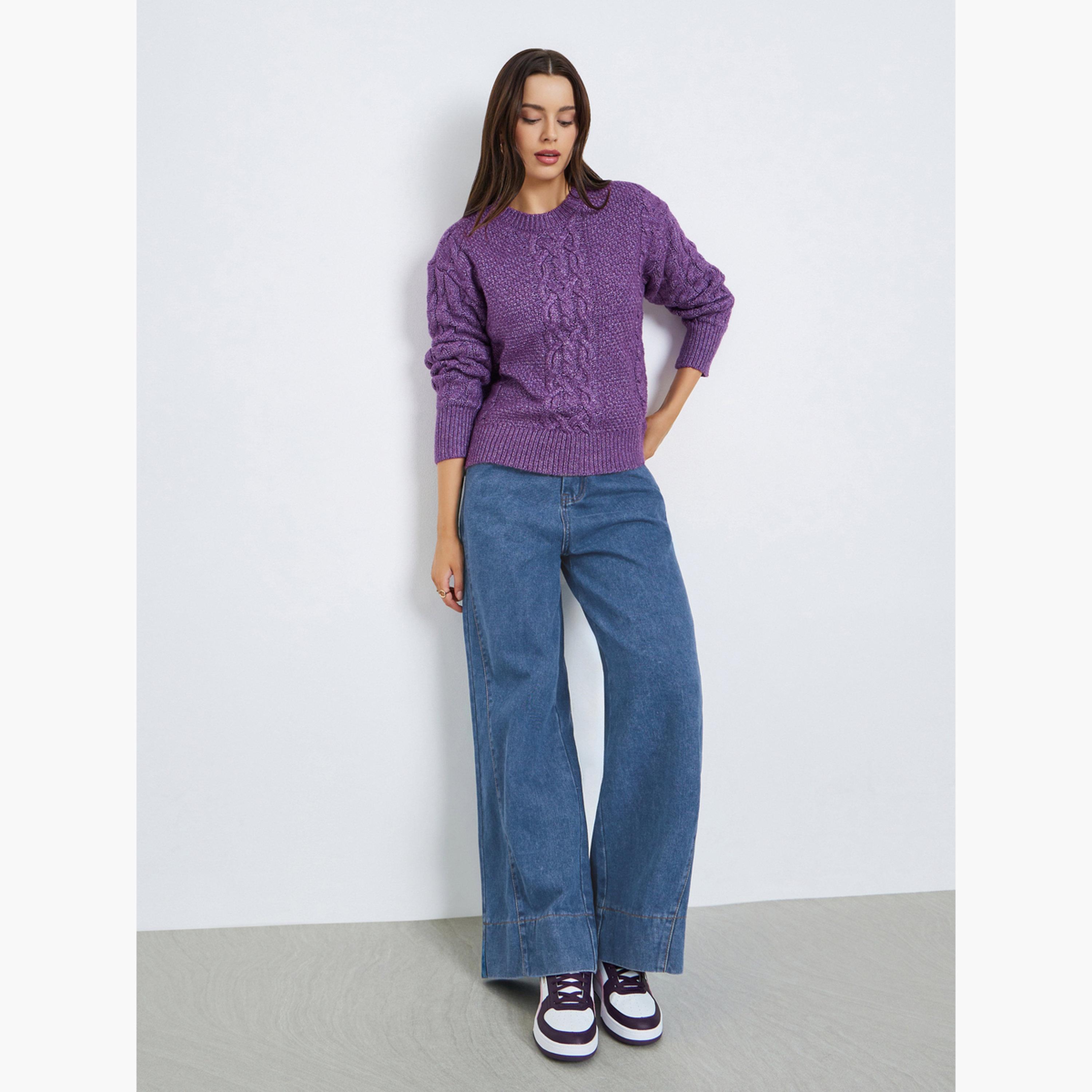 ستايلي - سترة نسائية أرجوانية محبوكة بأكمام طويلة رقبة دائرية-women-winterwear-cardigansandjumpers-jumpers-image-2
