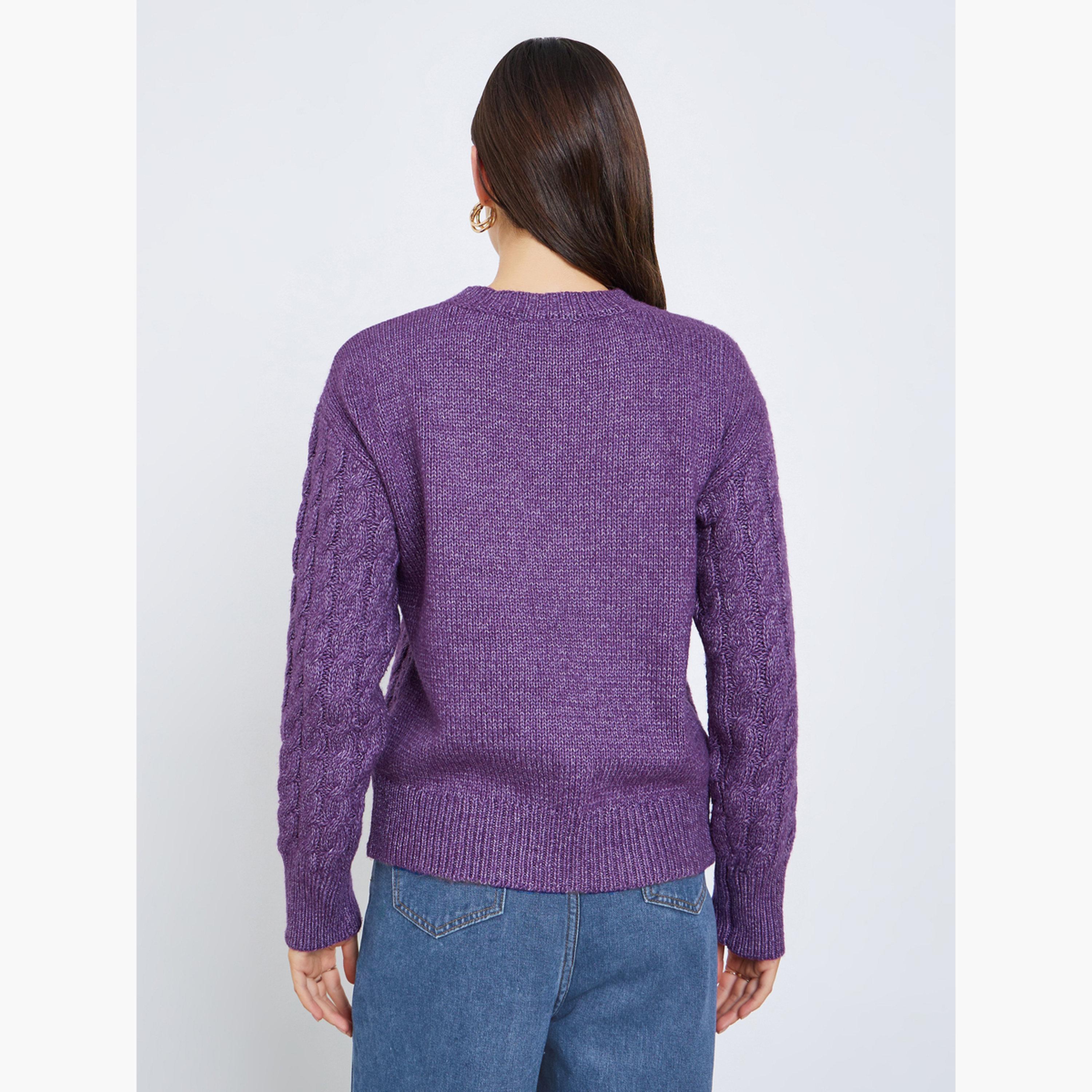 ستايلي - سترة نسائية أرجوانية محبوكة بأكمام طويلة رقبة دائرية-women-winterwear-cardigansandjumpers-jumpers-image-3