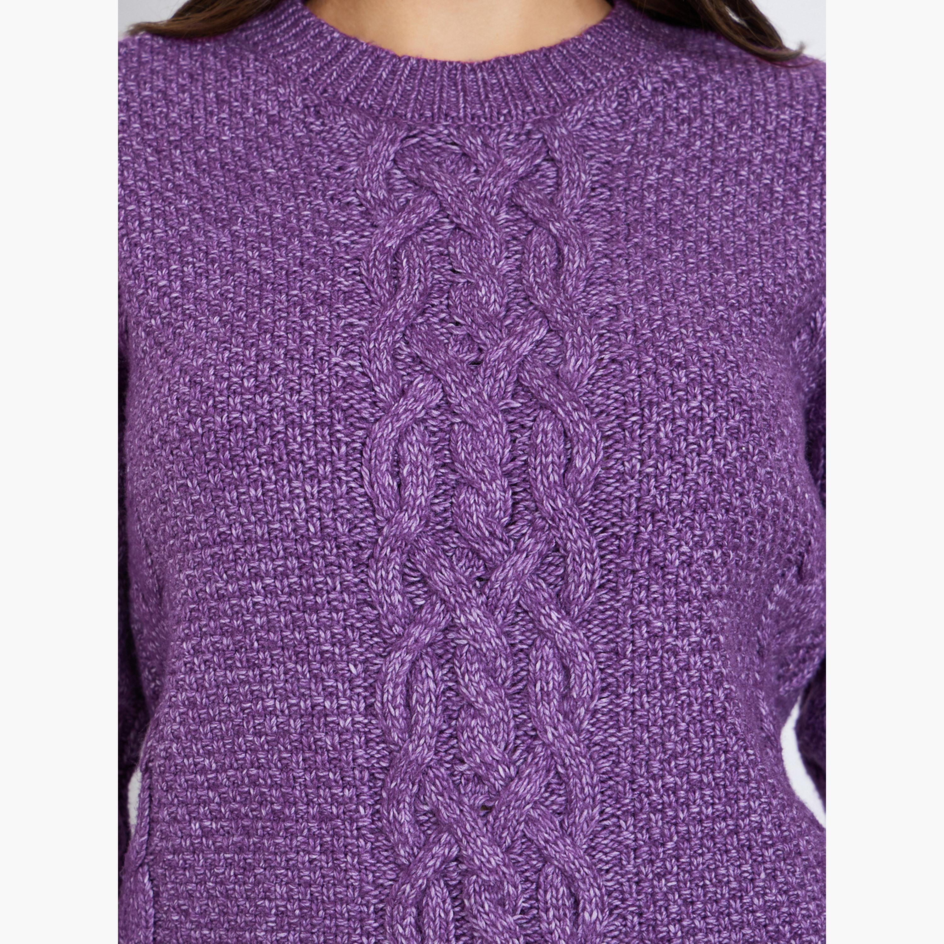 ستايلي - سترة نسائية أرجوانية محبوكة بأكمام طويلة رقبة دائرية-women-winterwear-cardigansandjumpers-jumpers-image-4
