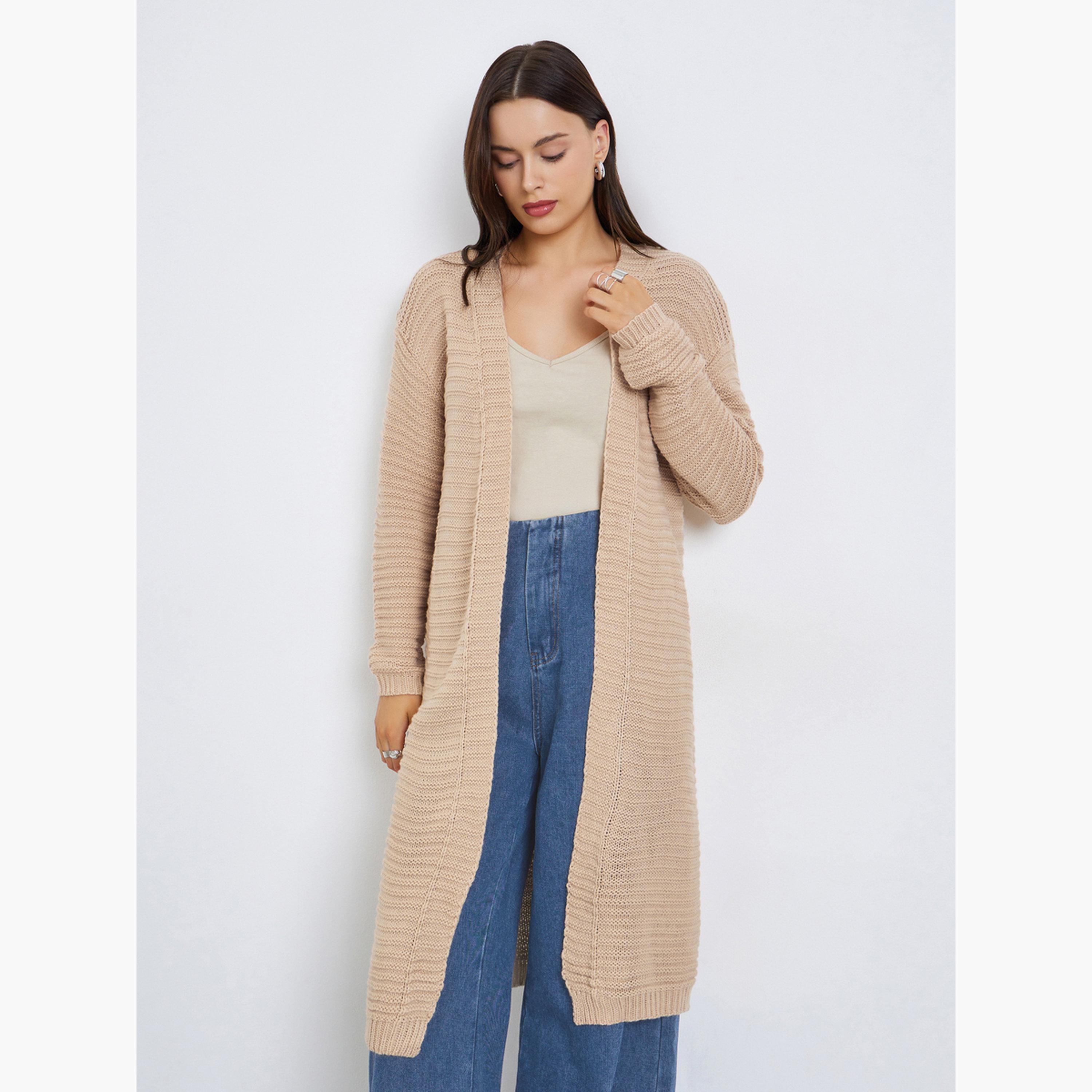 ستايلي - كارديغان نسائي مفتوح من الأمام بأكمام طويلة ومحبوك باللون البيج-women-winterwear-cardigansandjumpers-cardigans-image-1
