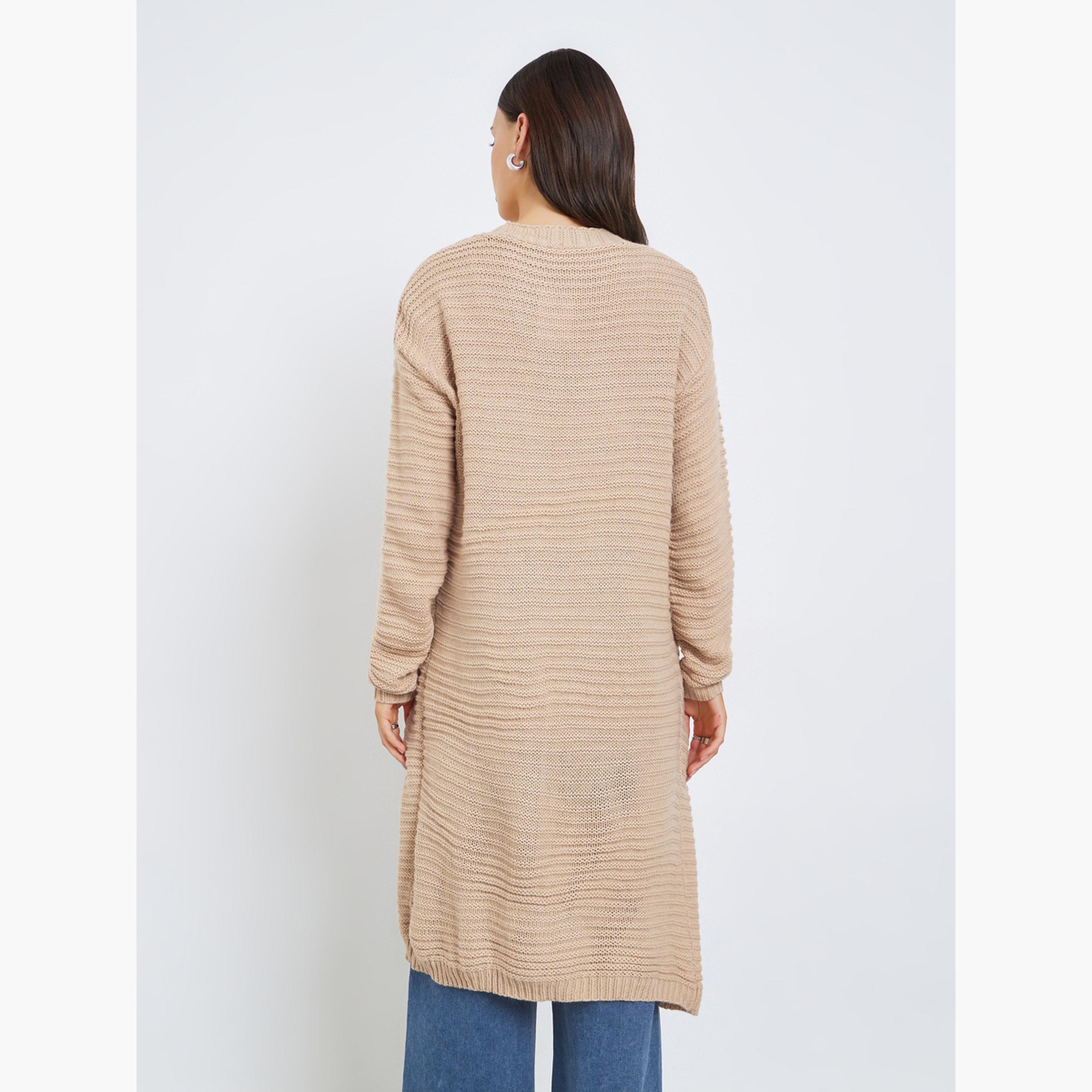 ستايلي - كارديغان نسائي مفتوح من الأمام بأكمام طويلة ومحبوك باللون البيج-women-winterwear-cardigansandjumpers-cardigans-image-3
