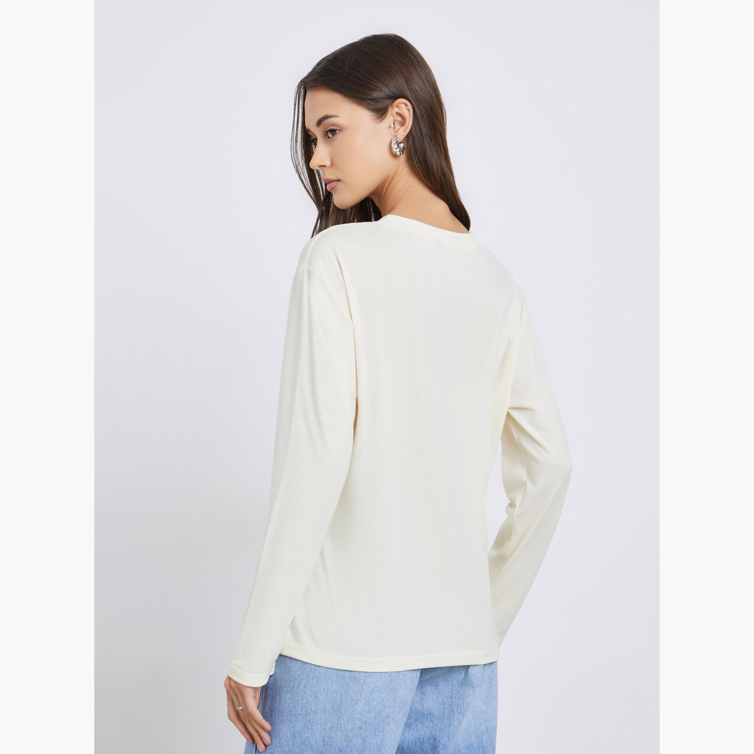Styli Solid Pleated Long Sleeve Knit Top-women-clothing-shirtsandblouses-blouses-image-4