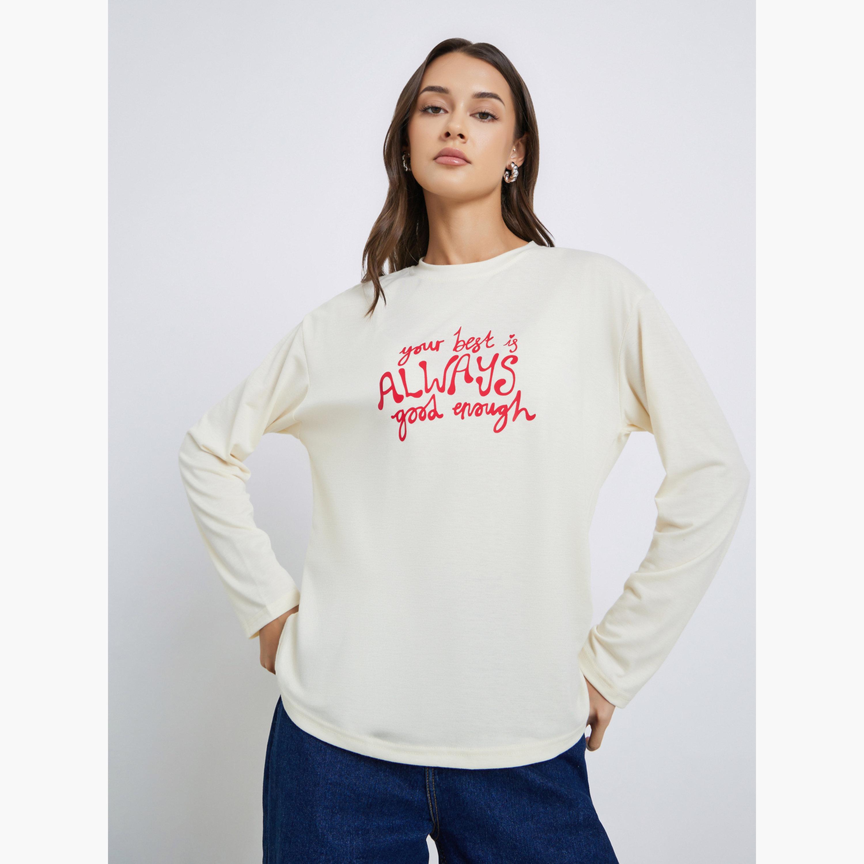 ستايلي - تي شيرت بيج بطبعة شعار مقاس واسع-women-clothing-tshirts-image-1