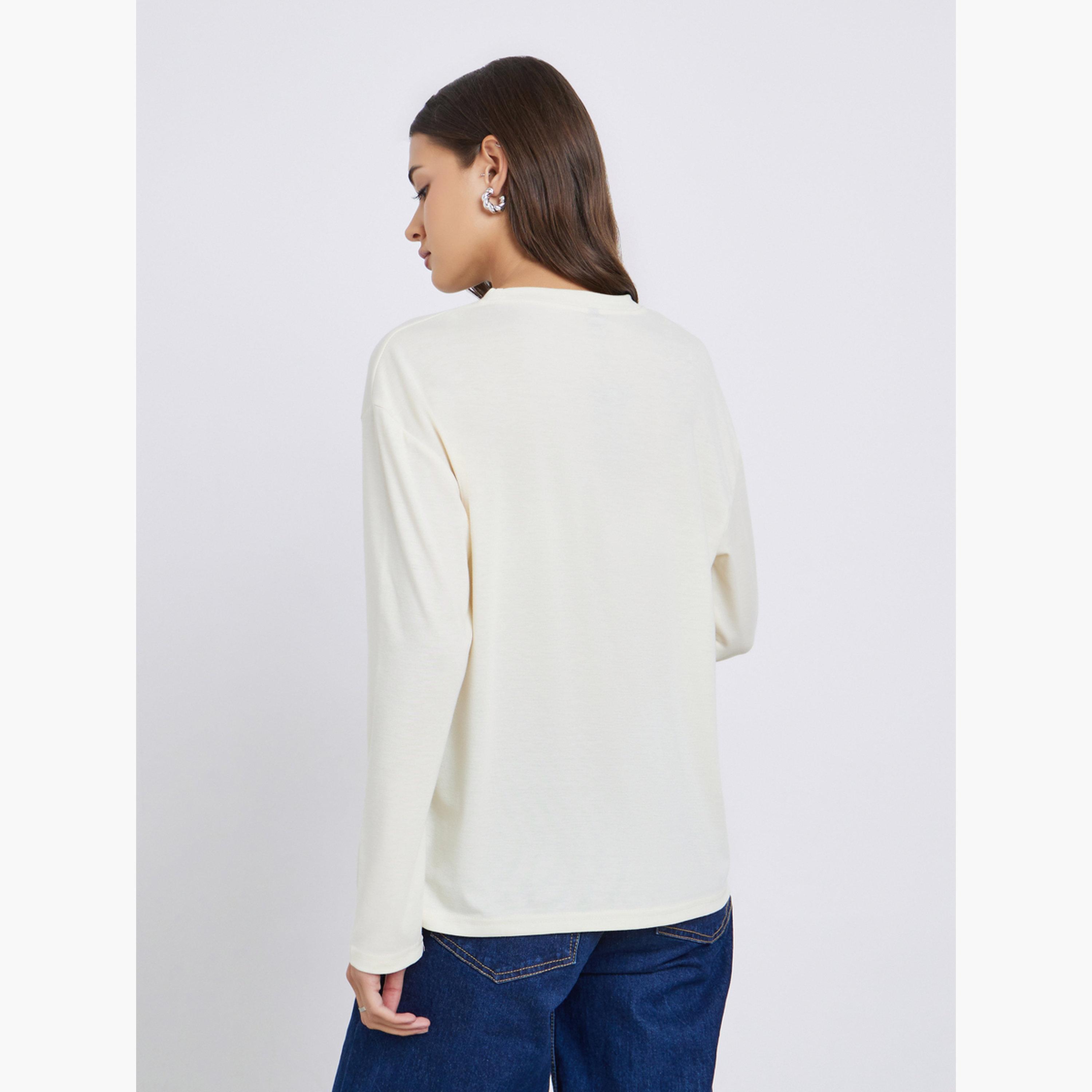 Styli Beige Slogan Print Oversized T-Shirt-women-clothing-tshirts-image-4